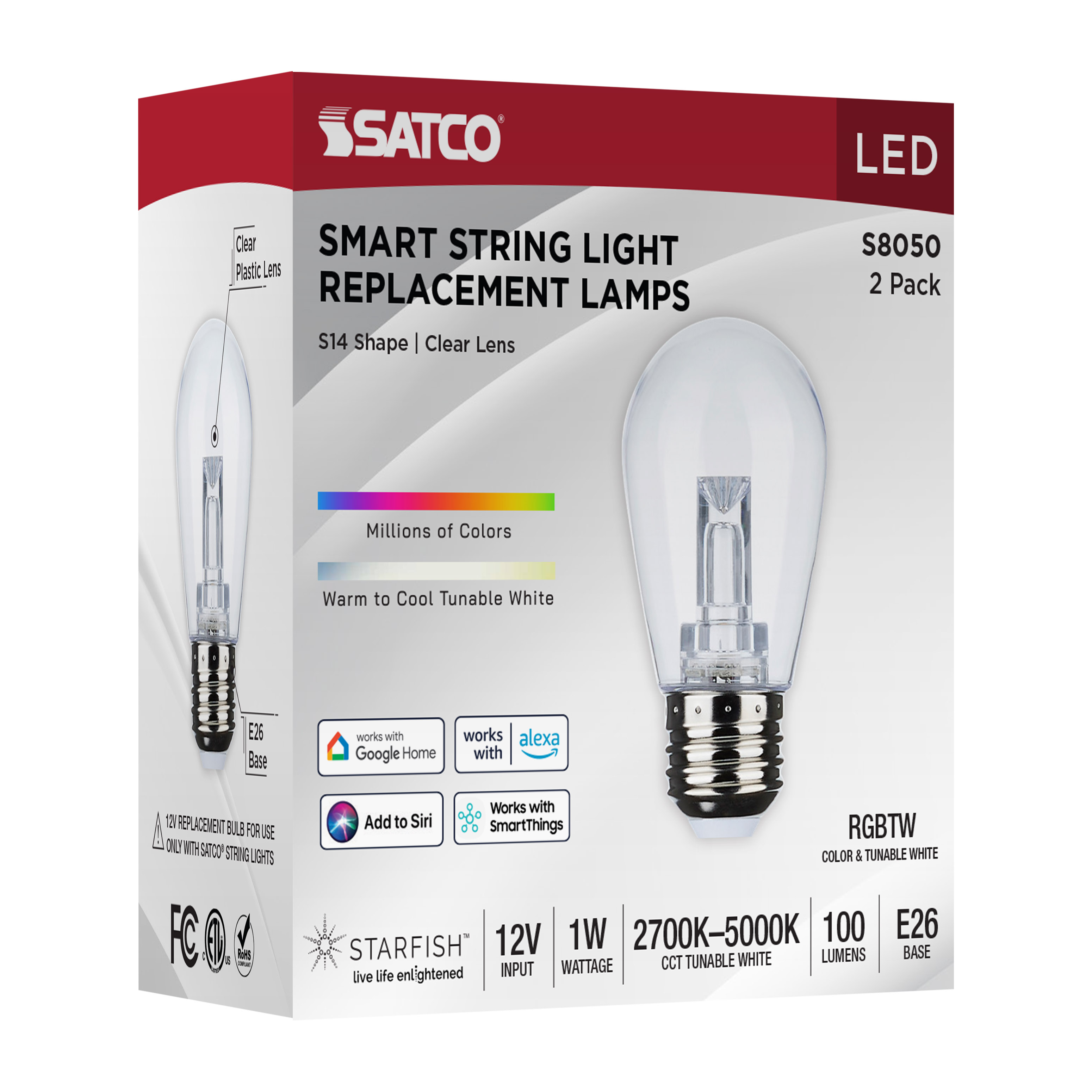 1W/LED/S14/RGBW/CL/12V/2PK - S8050