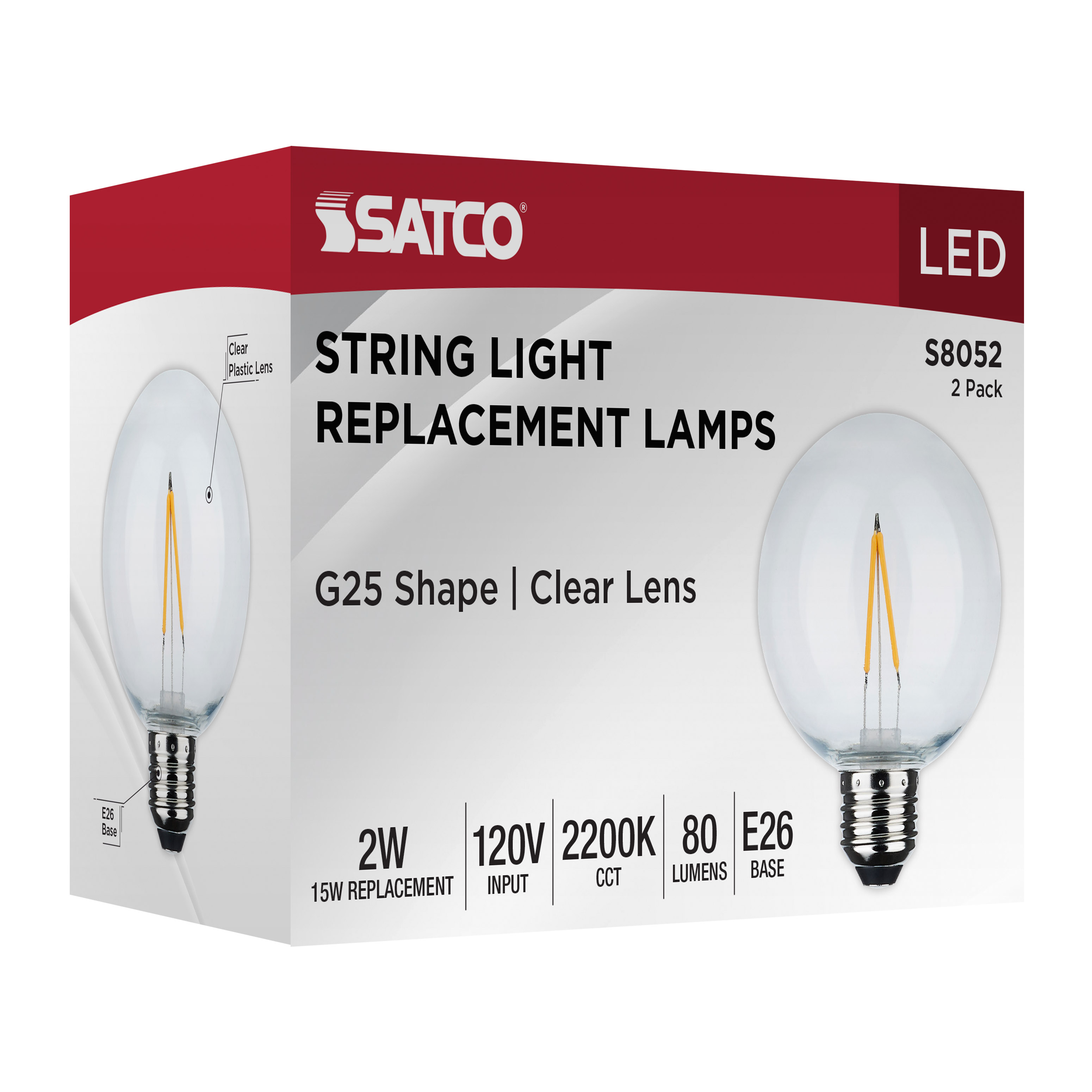 2W/LED/G25/822/120V/2PK - S8052