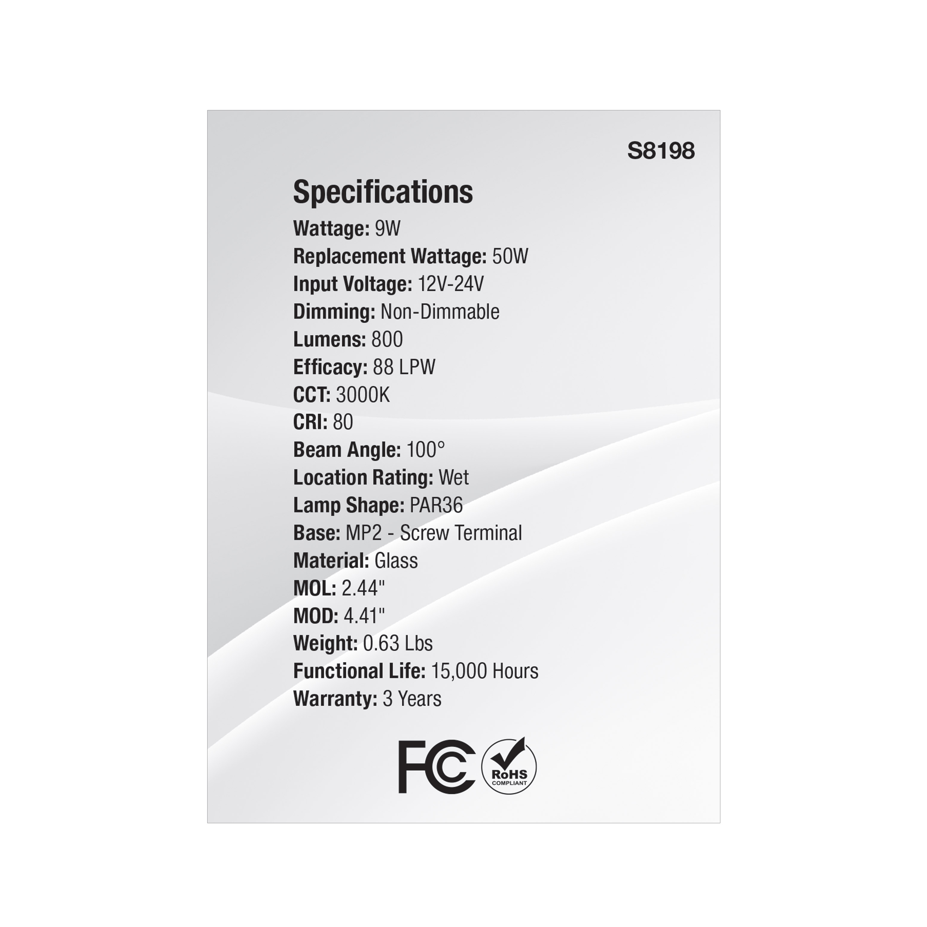 LEDPAR36 12V 24V 9W 3000K VWFL - S8198