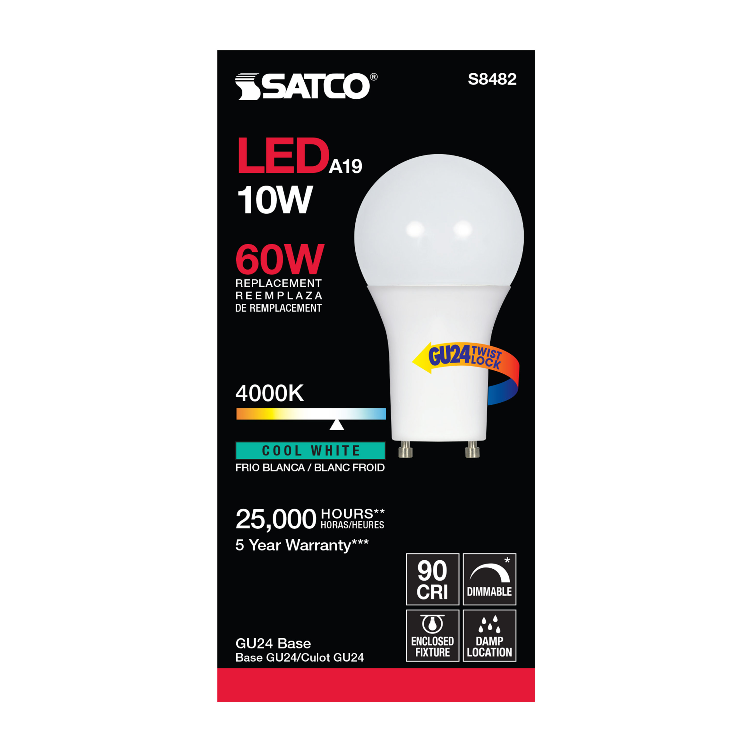 10A19/LED/4K/90CRI/GU24 - S8482