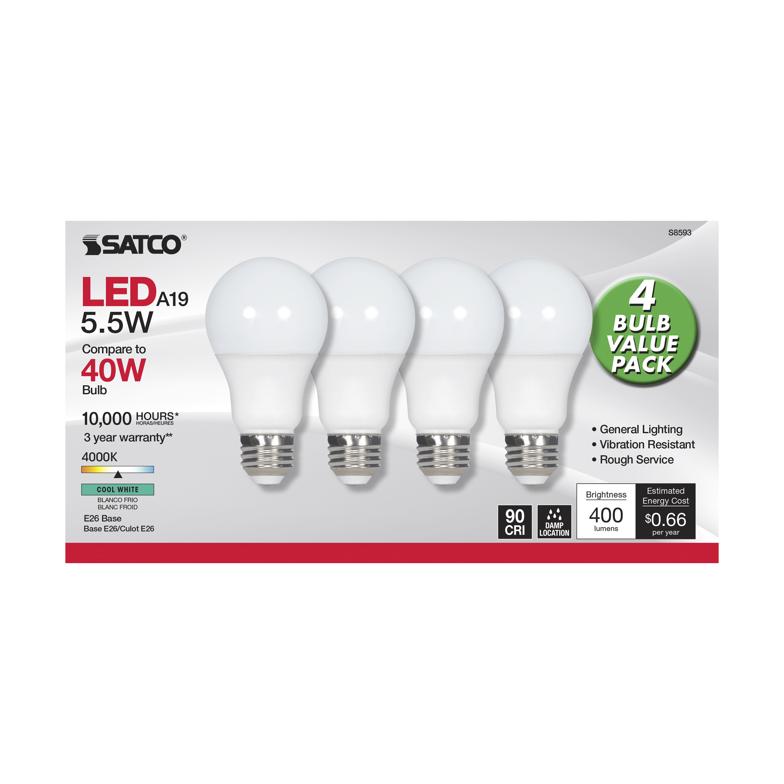 5.5A19/LED/4000K/ND/120V/4PK - S8593