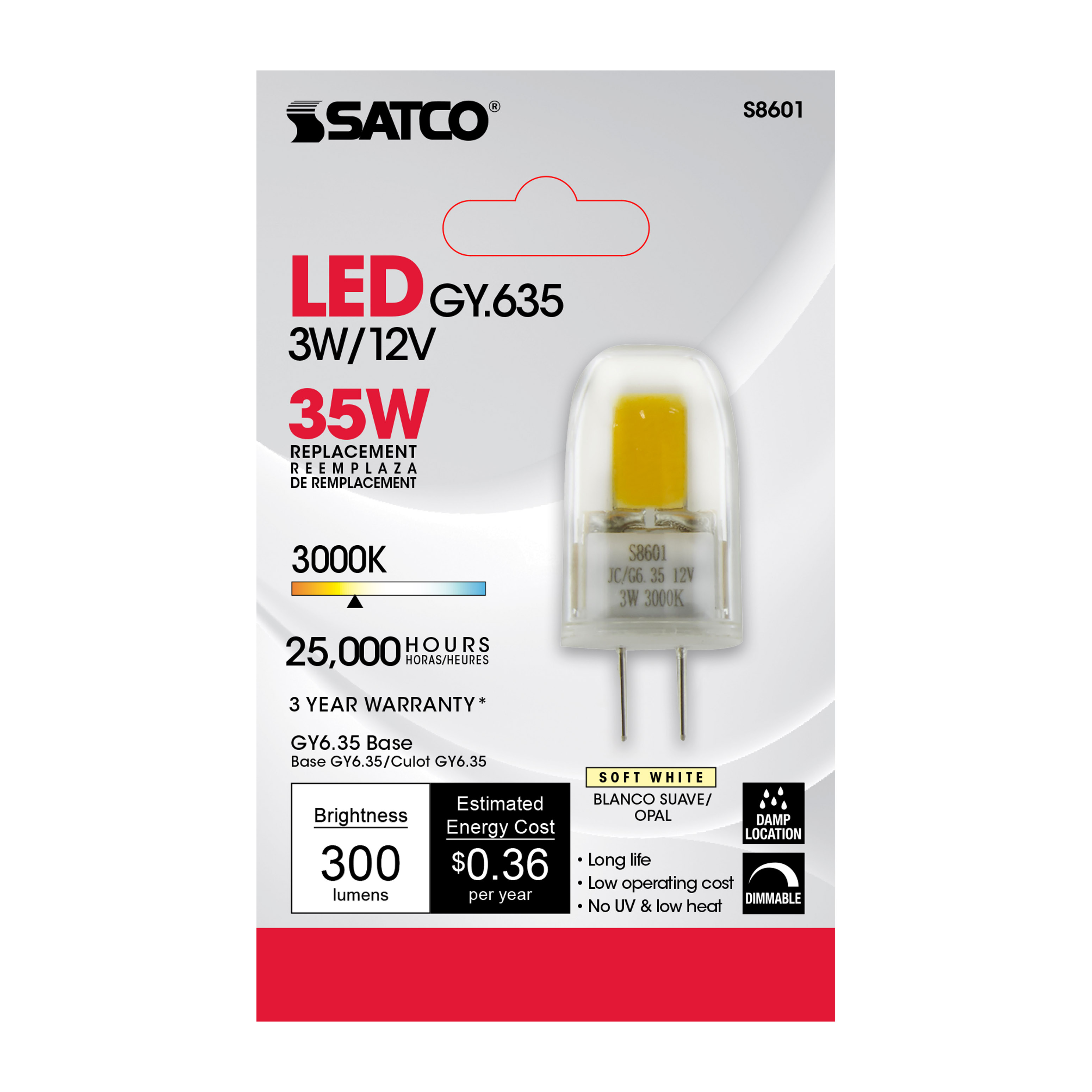 LED 3W JC/G6.35 12V 3K 300L/CD - S8601