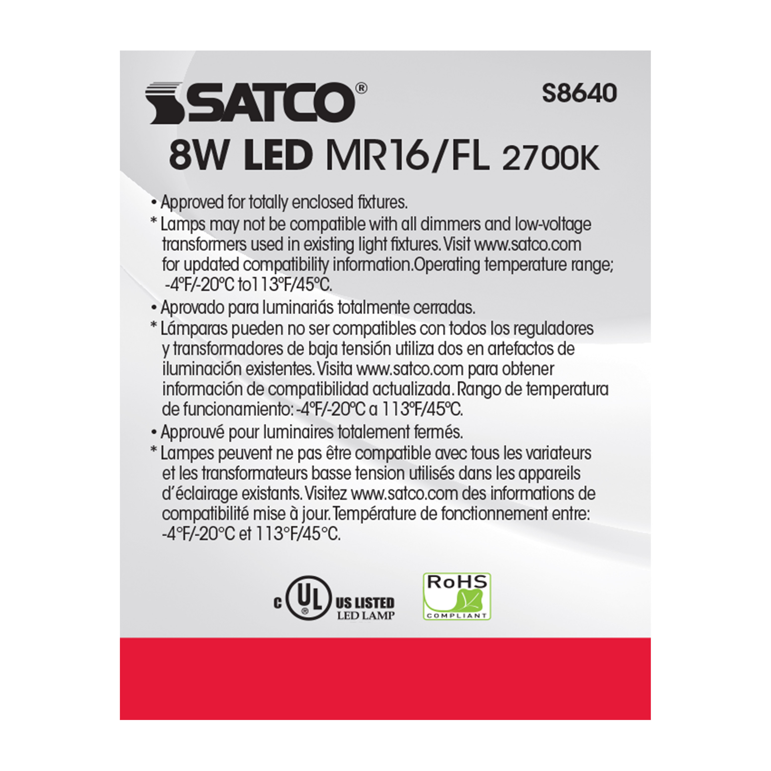 8MR16/LED/40'/27K/90CRI/12V - S8640