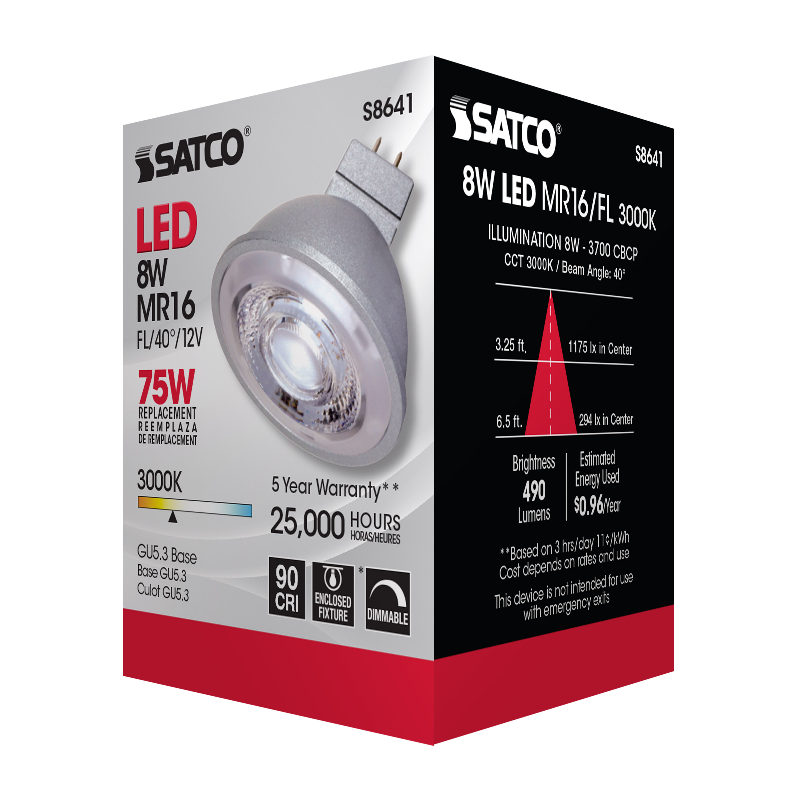 8MR16/LED/40'/30K/90CRI/12V - S8641