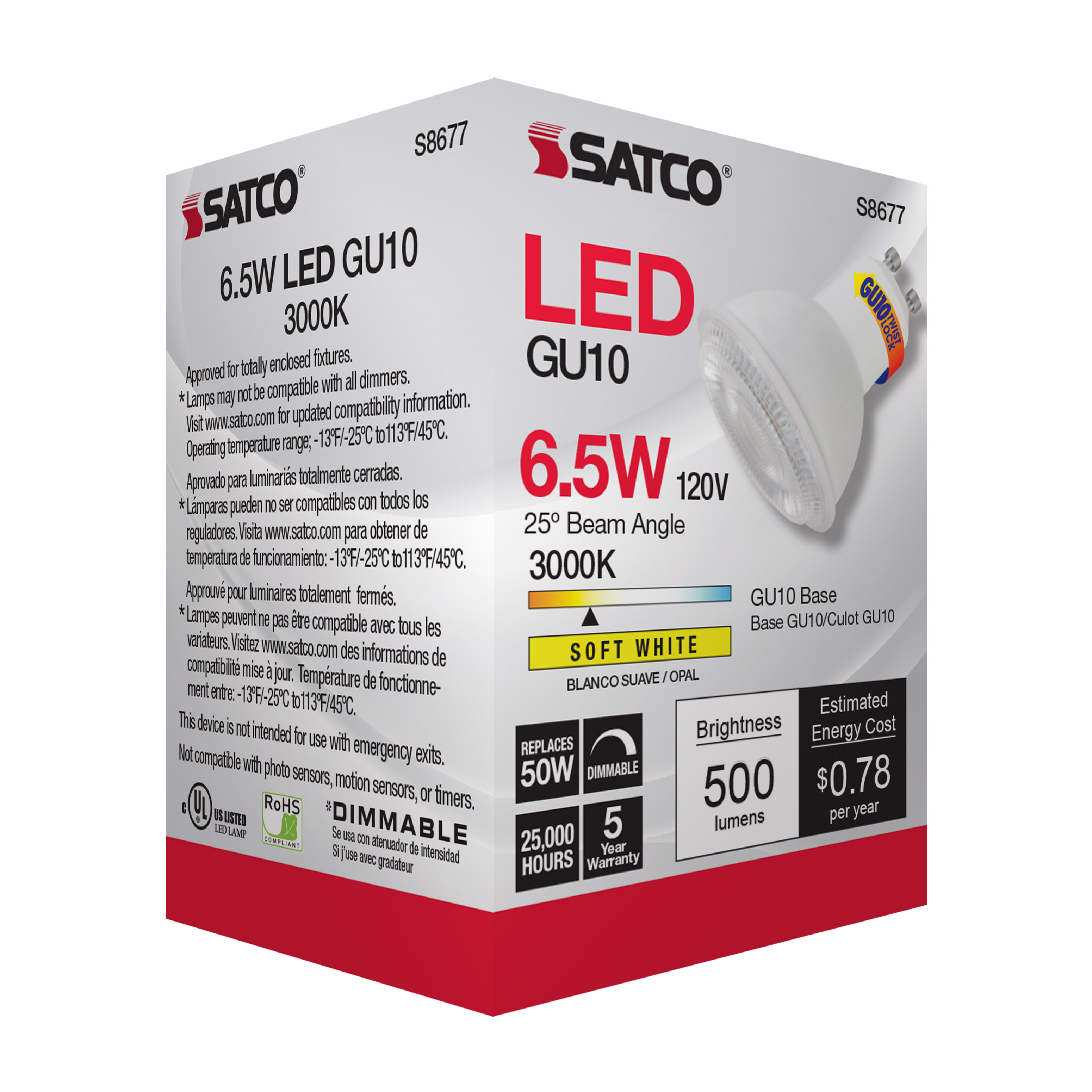 6.5MR16/LED/25'/30K/120V/GU10 - S8677