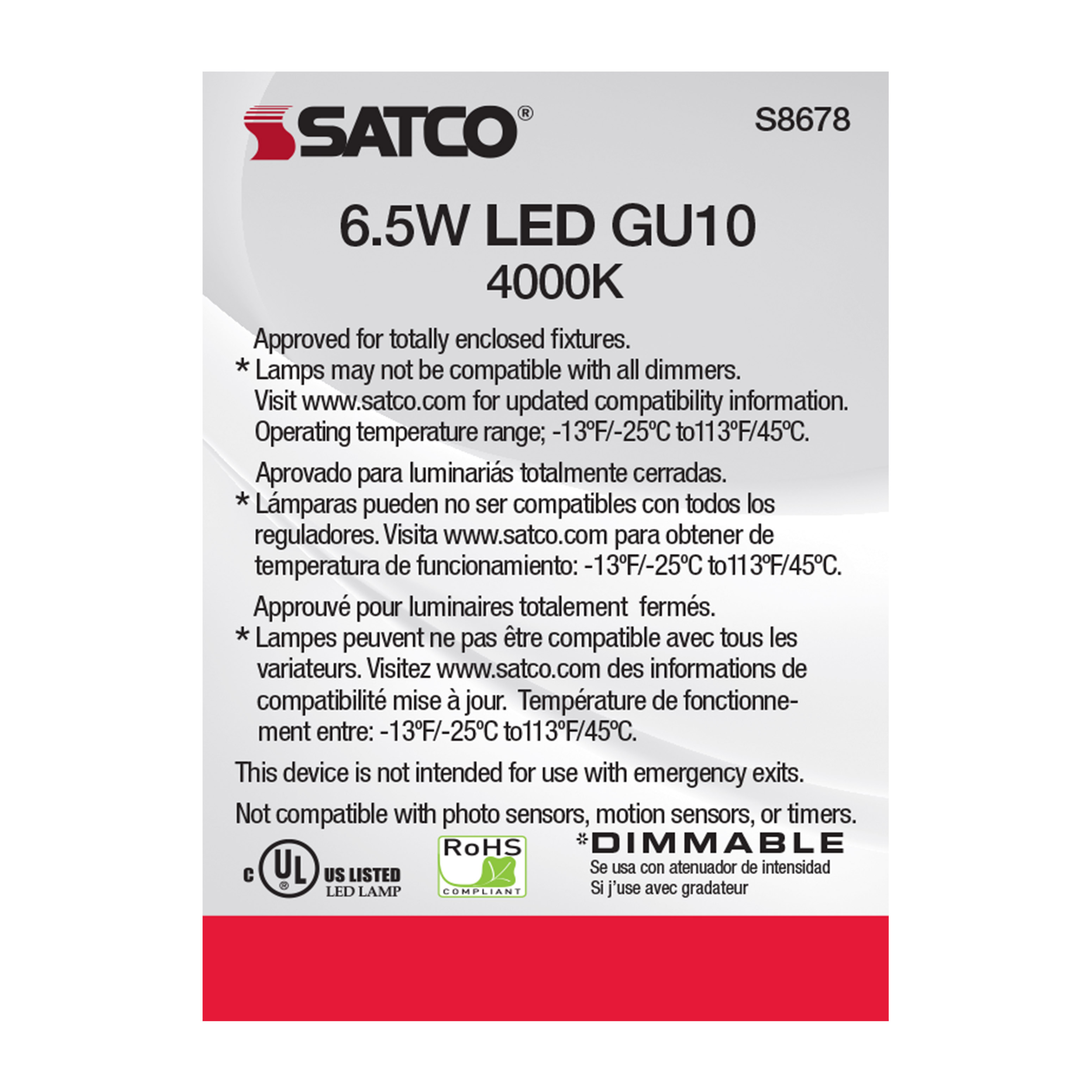 6.5MR16/LED/25'/40K/120V/GU10 - S8678