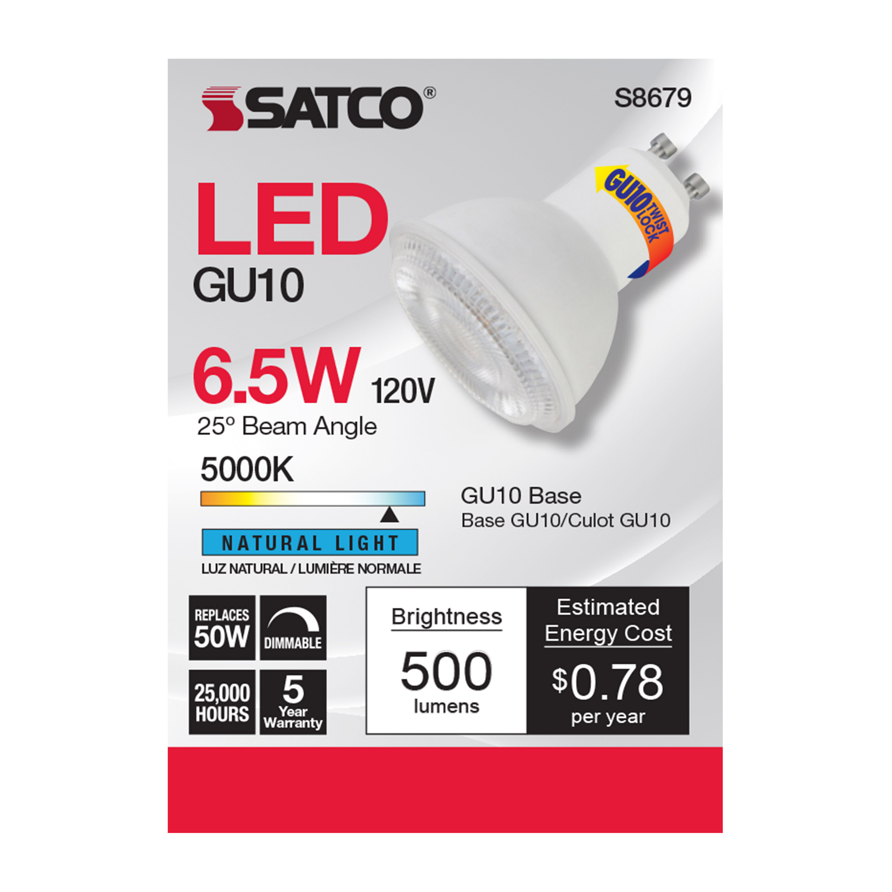 6.5MR16/LED/25'/50K/120V/GU10 - S8679
