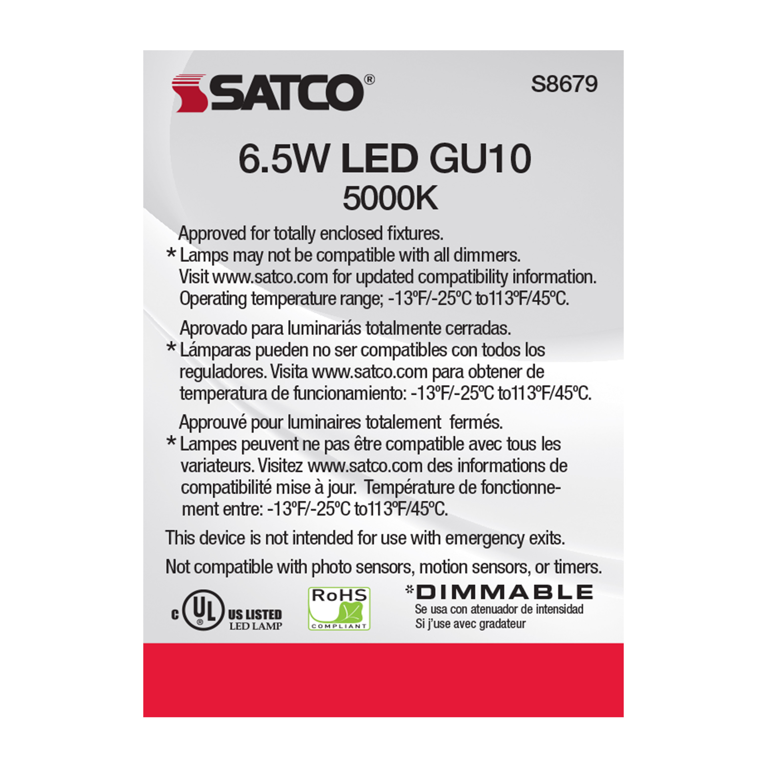 6.5MR16/LED/25'/50K/120V/GU10 - S8679