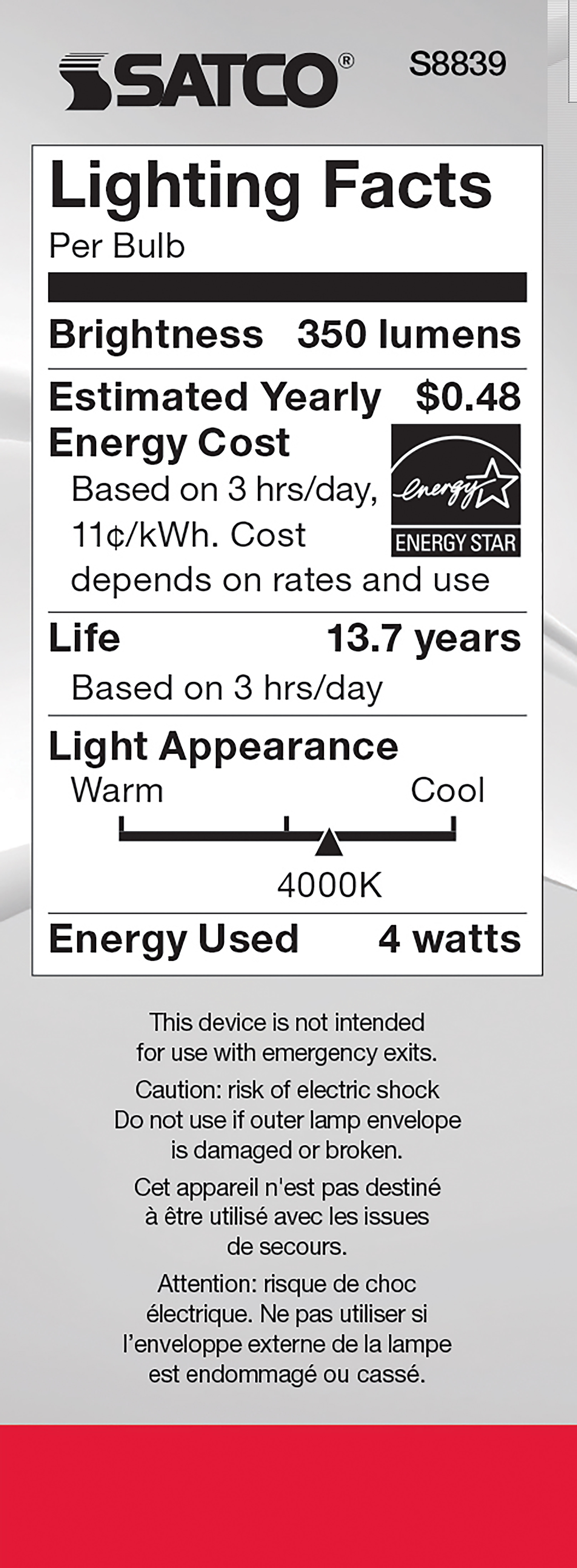 4W CTC/LED/40K/CL/120V - S8839