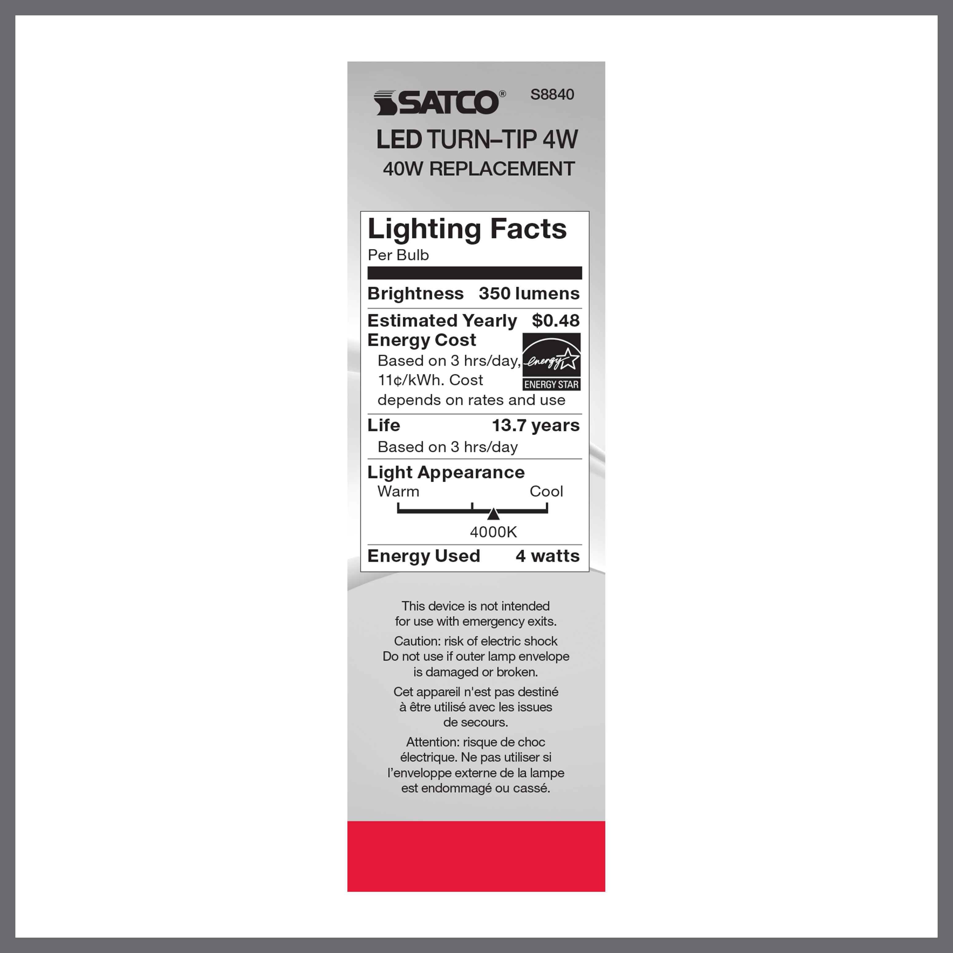 4W CFC/LED/40K/CL/120V - S8840