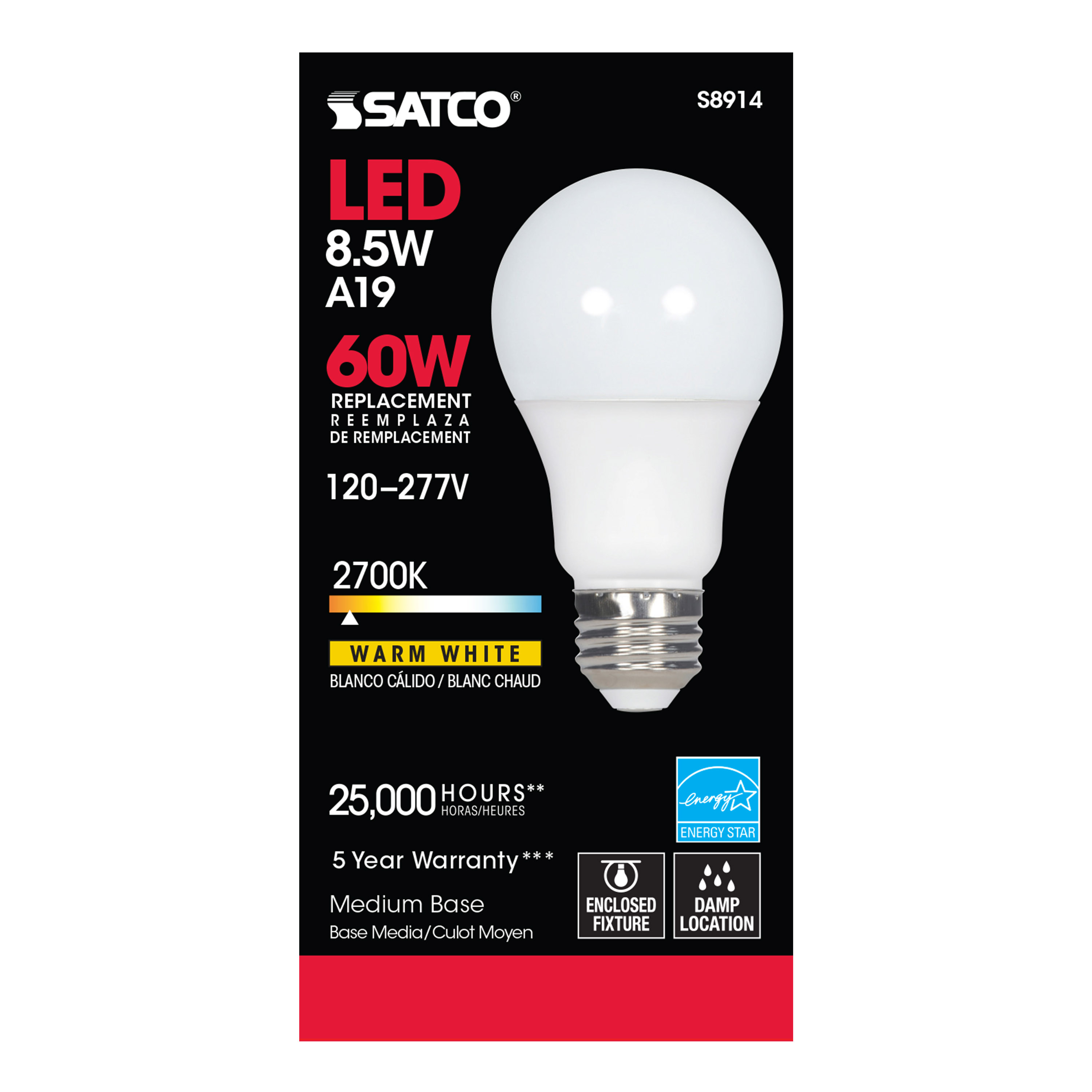 8.5A19/LED/27K /120-277V - S8914