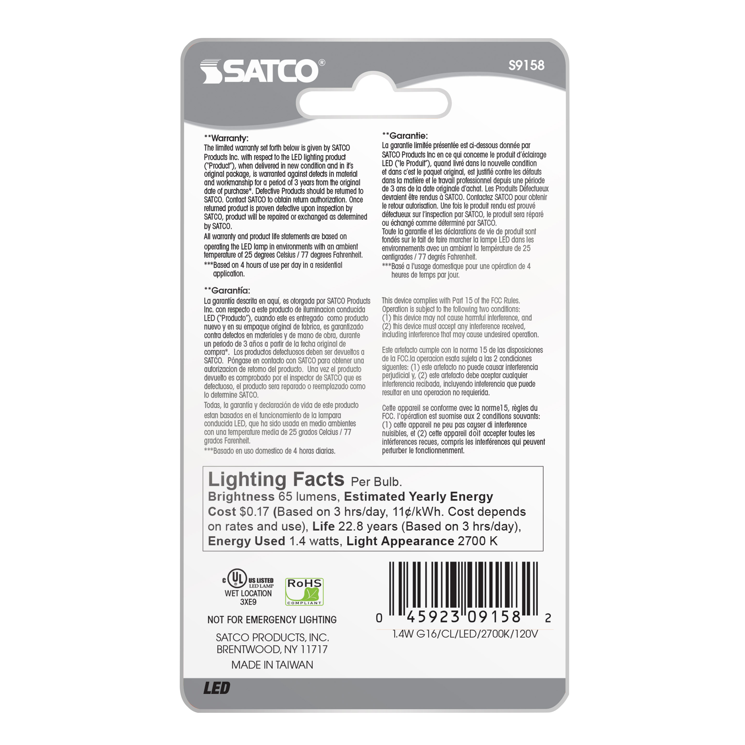 1.4W G16.5/CL/LED/120V/CD E26 - S9158