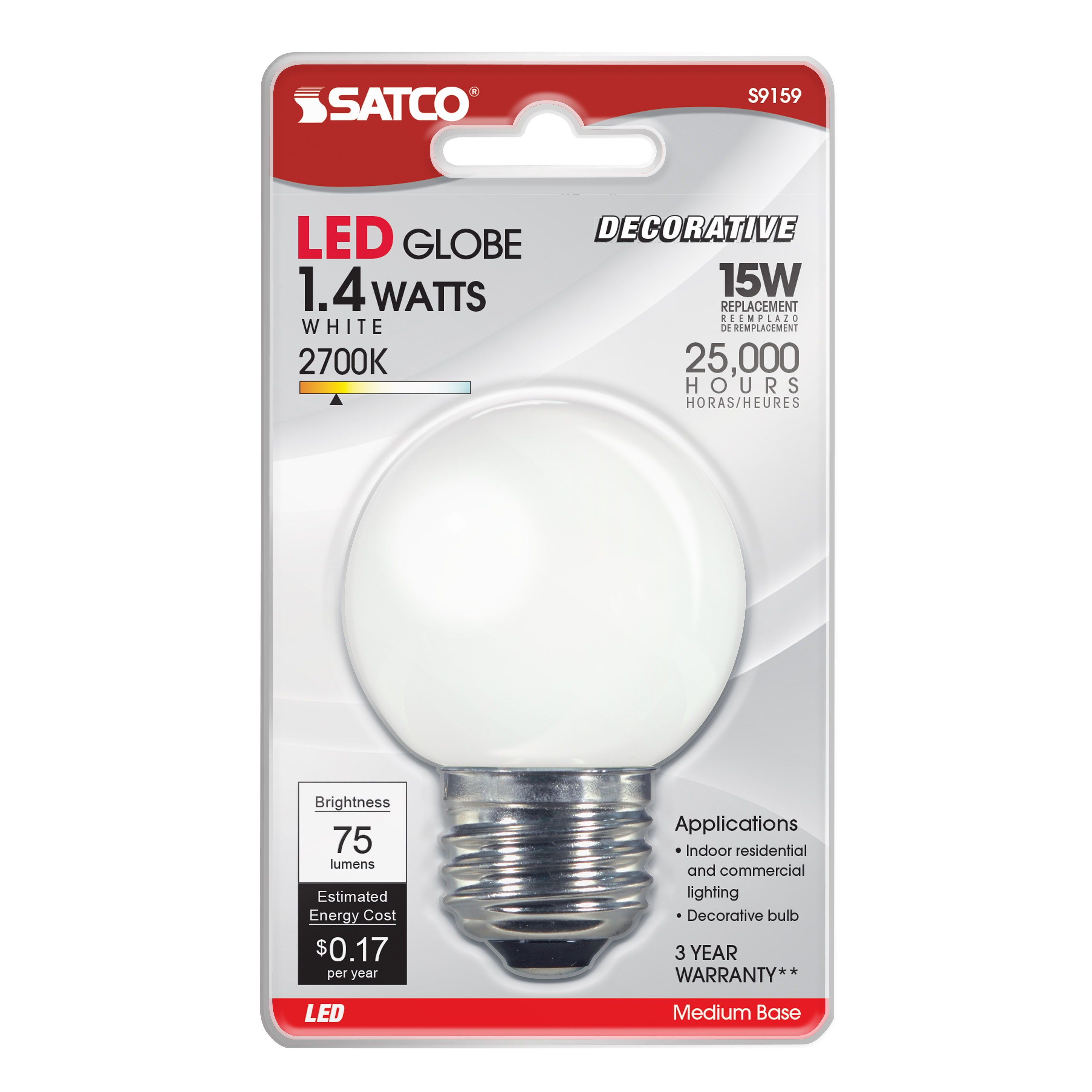 1.4W G16.5/WH/LED/120V/CD E26 - S9159