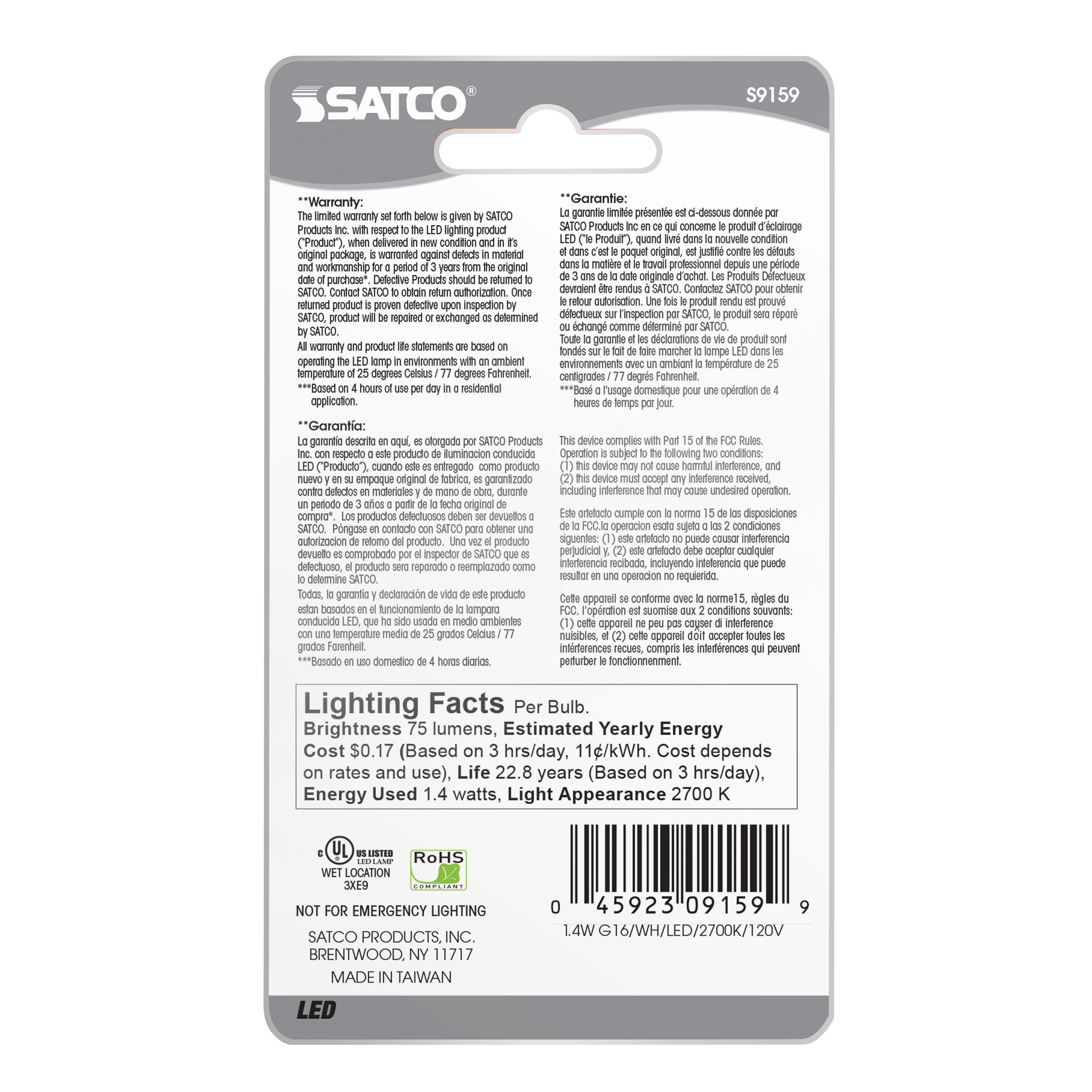 1.4W G16.5/WH/LED/120V/CD E26 - S9159