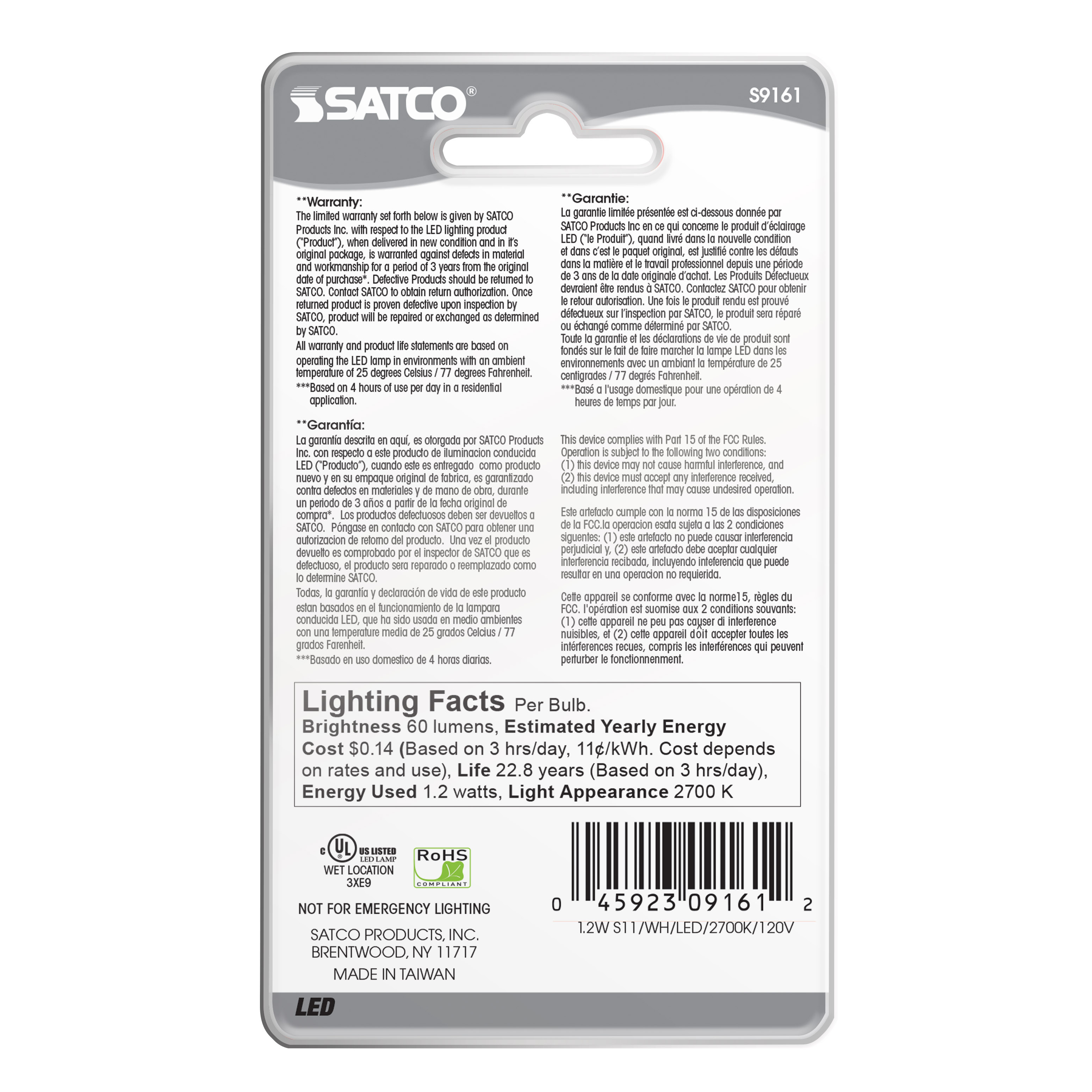 1.2W S11/WH/LED/120V/CD - S9161