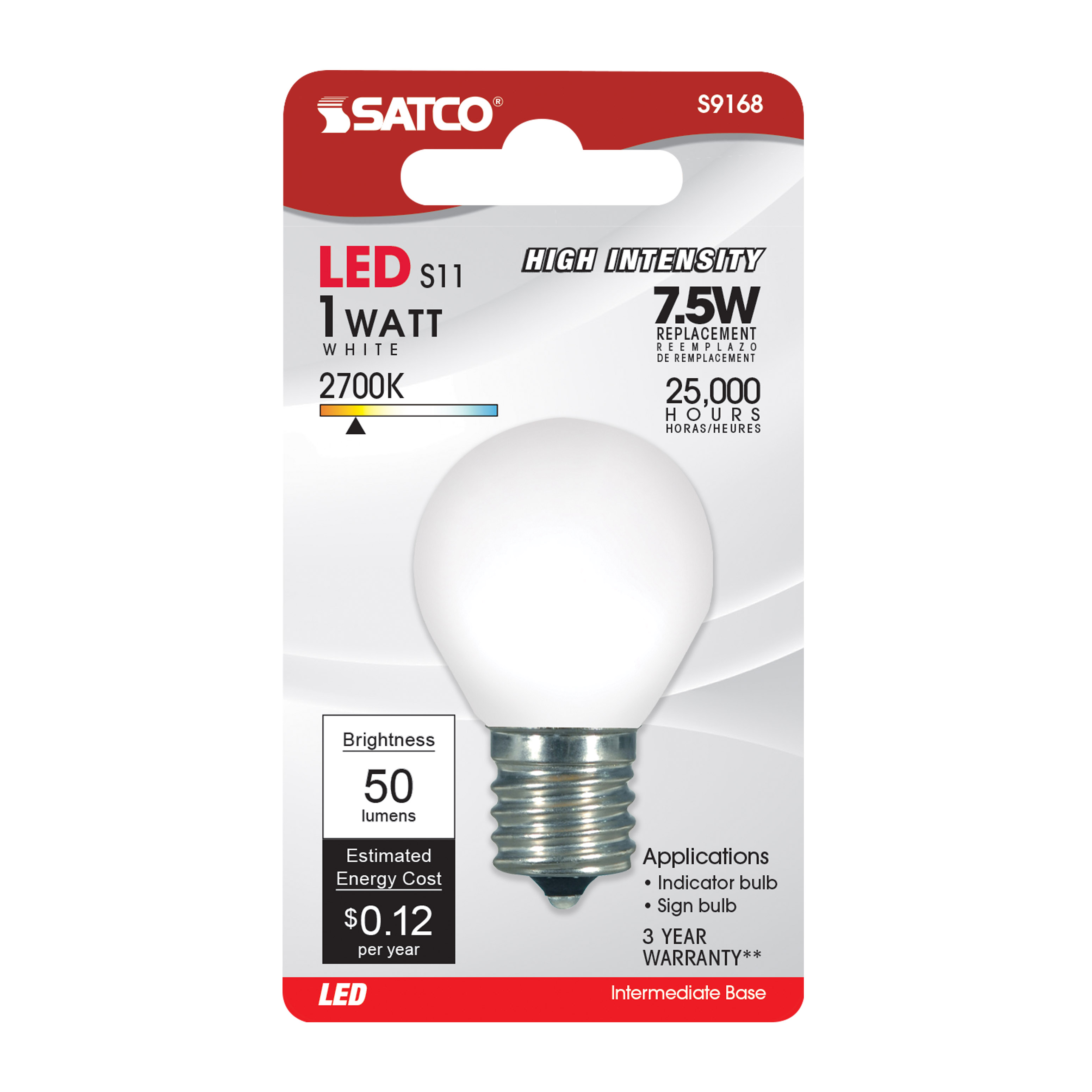 1.0W S11/WH/LED/E17/120V/CD - S9168
