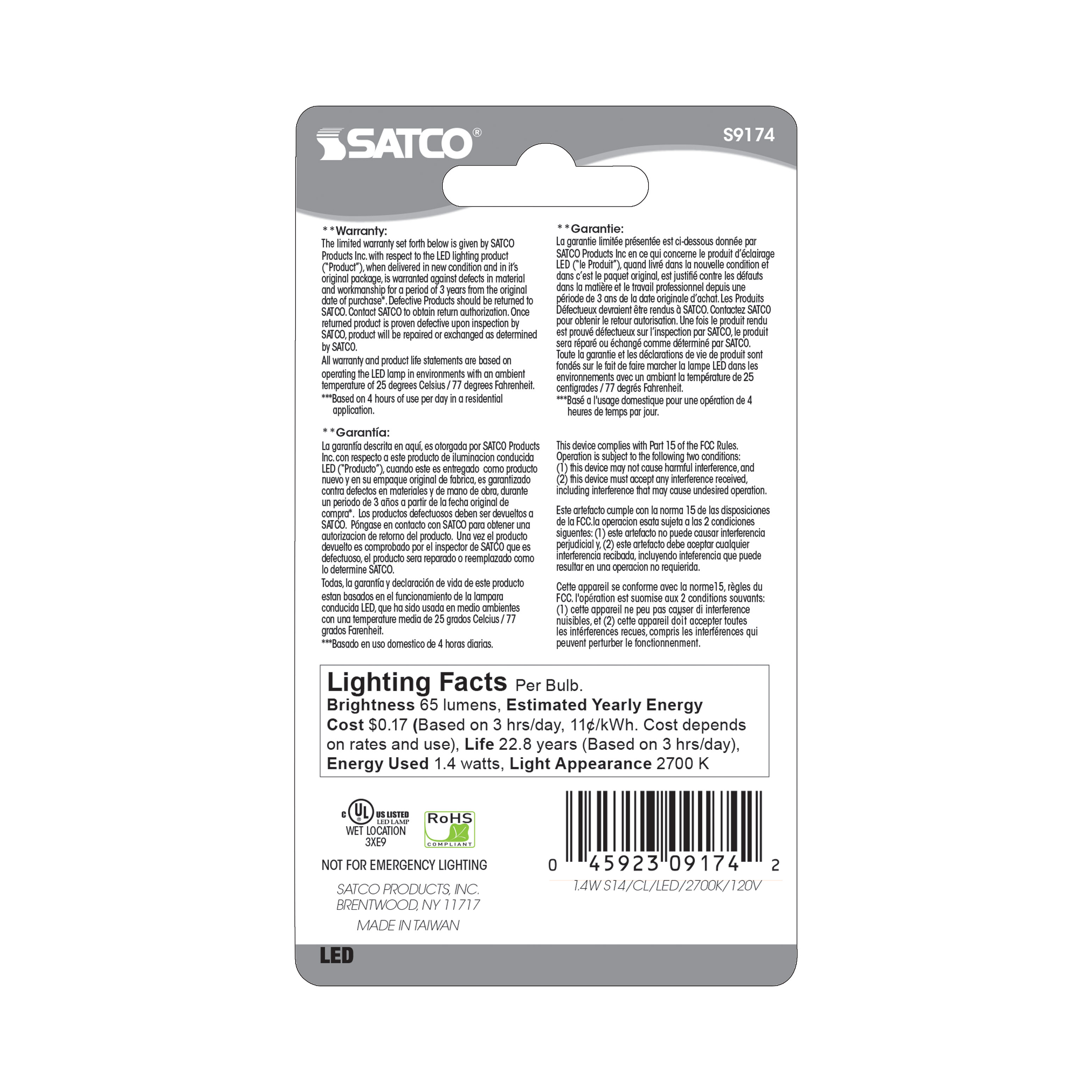 1.4W S14/CL/LED/120V/CD - S9174