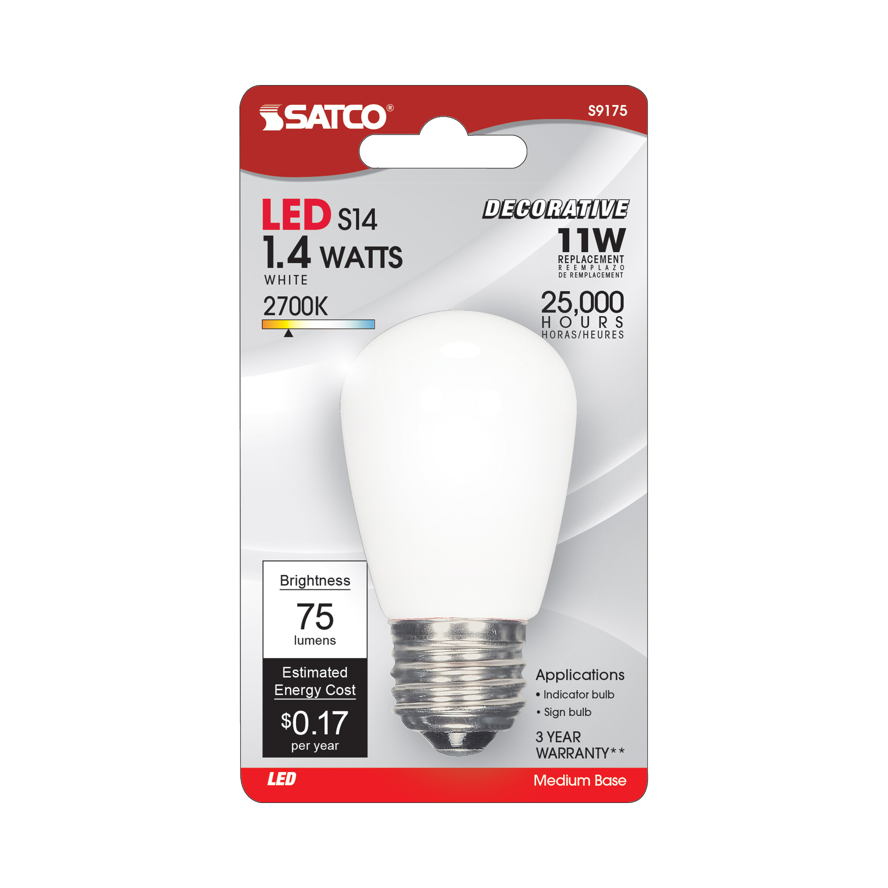 1.4W S14/WH/LED/120V/CD - S9175