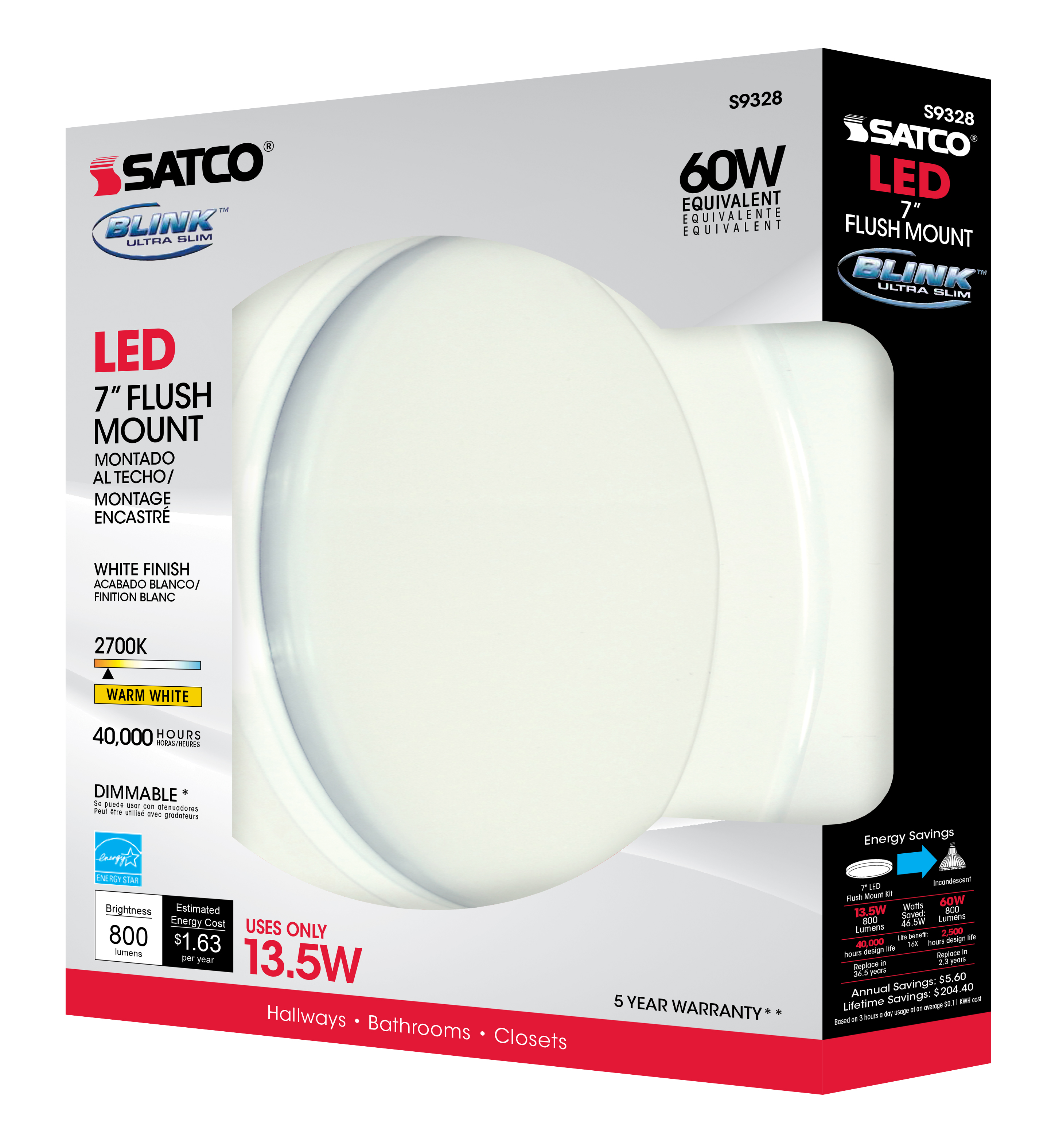 13.5W/LED/7"FLUSH/27K/RD/WH - S9328