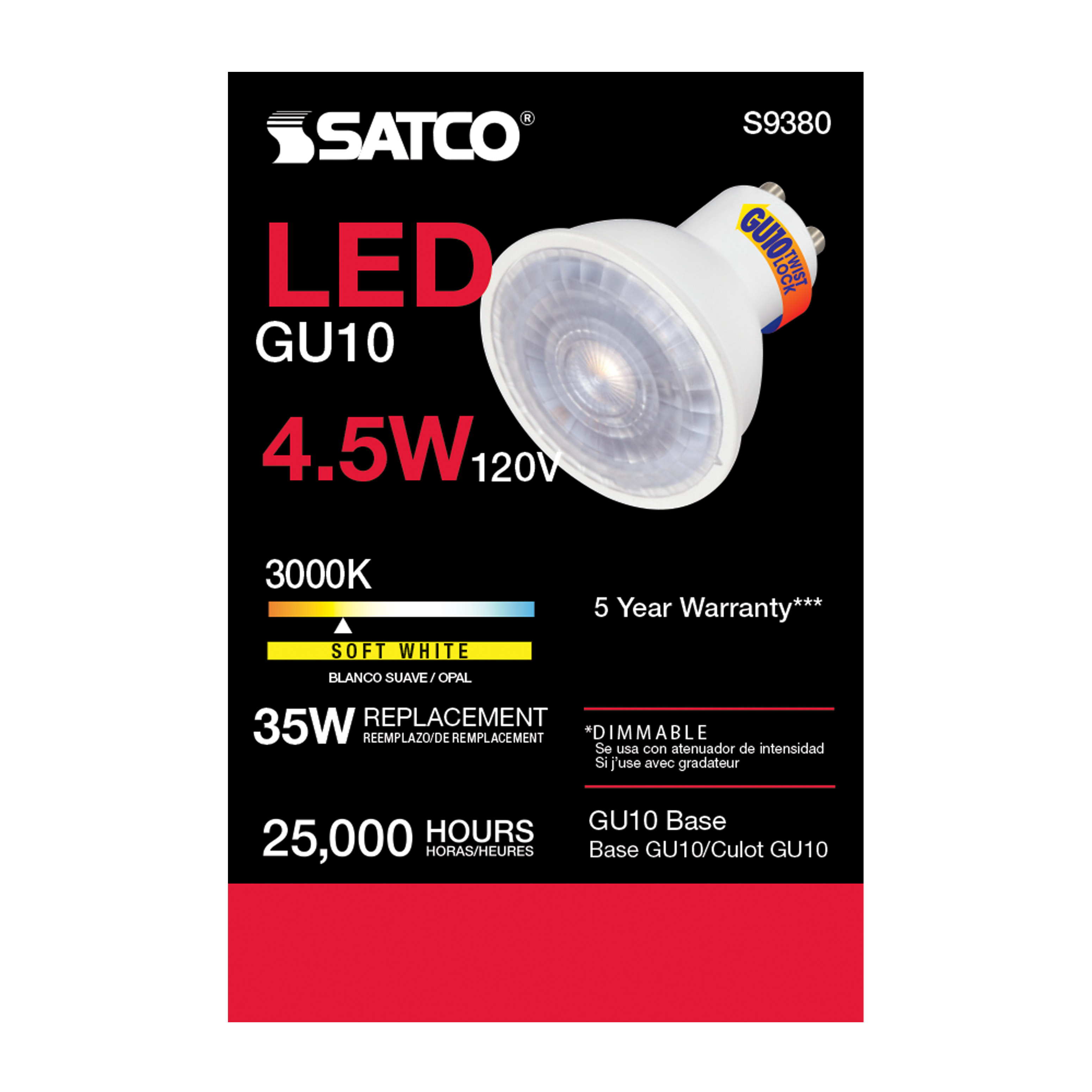 4.5MR16/LED/40'/830/120V/GU10 - S9380