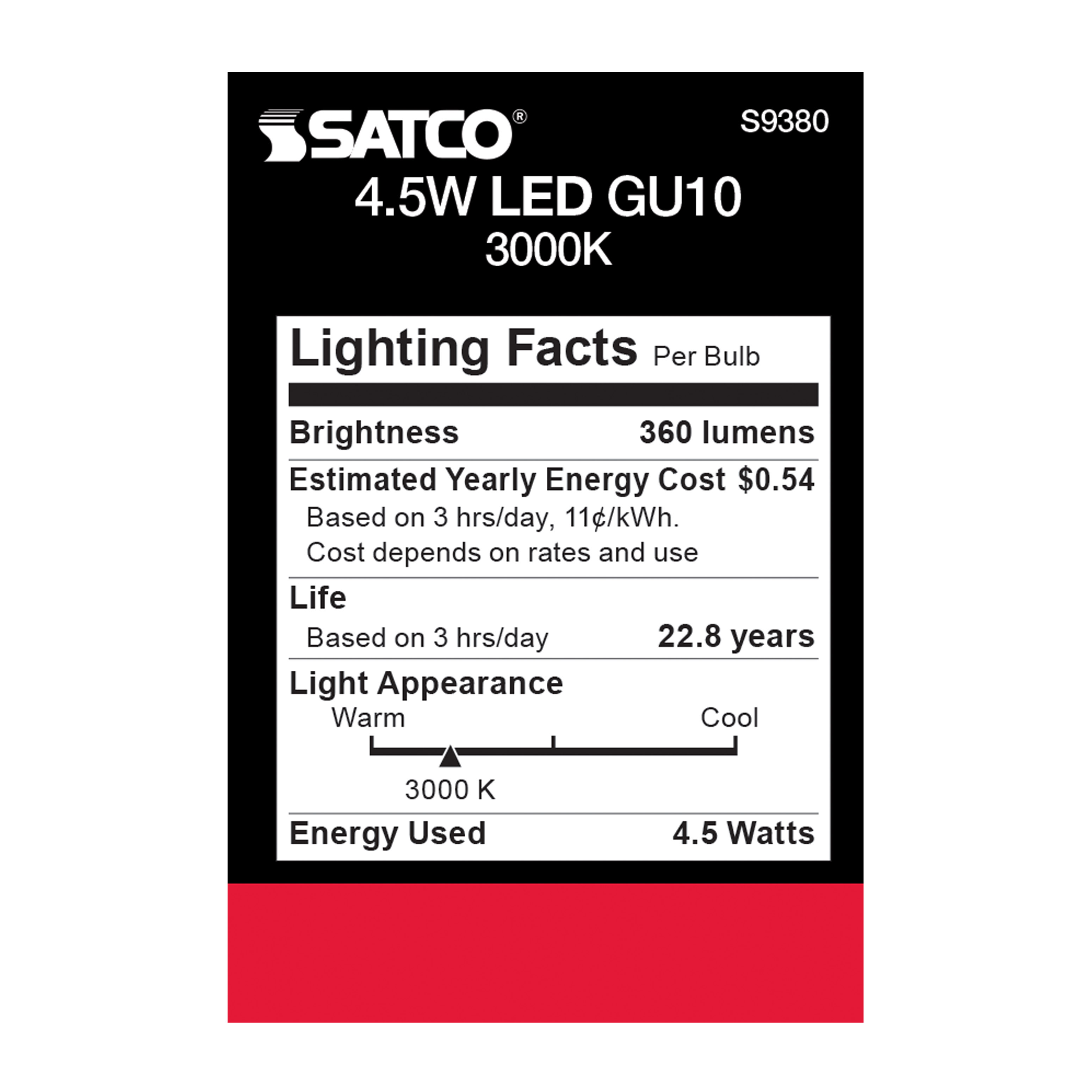 4.5MR16/LED/40'/830/120V/GU10 - S9380