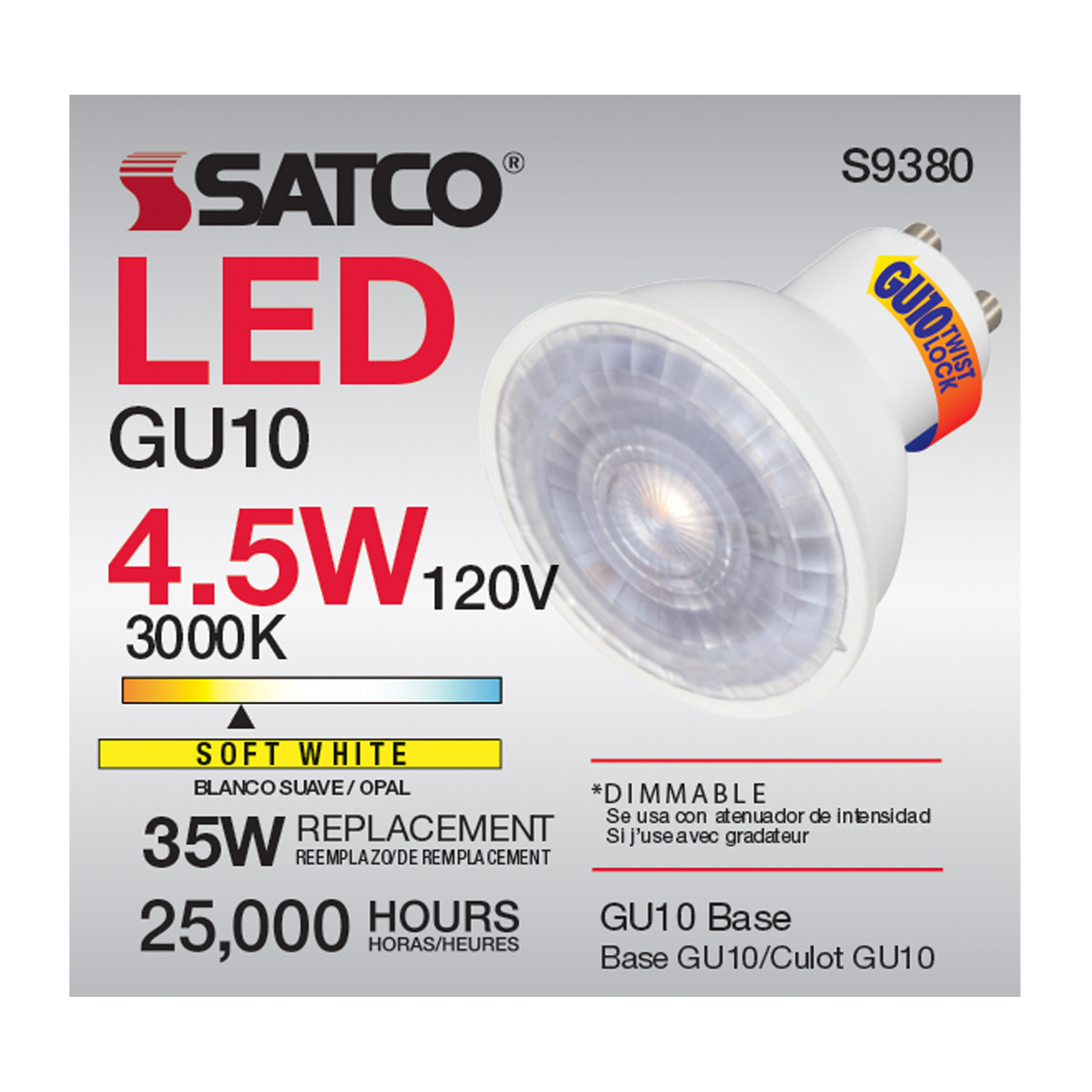 4.5MR16/LED/40'/830/120V/GU10 - S9380