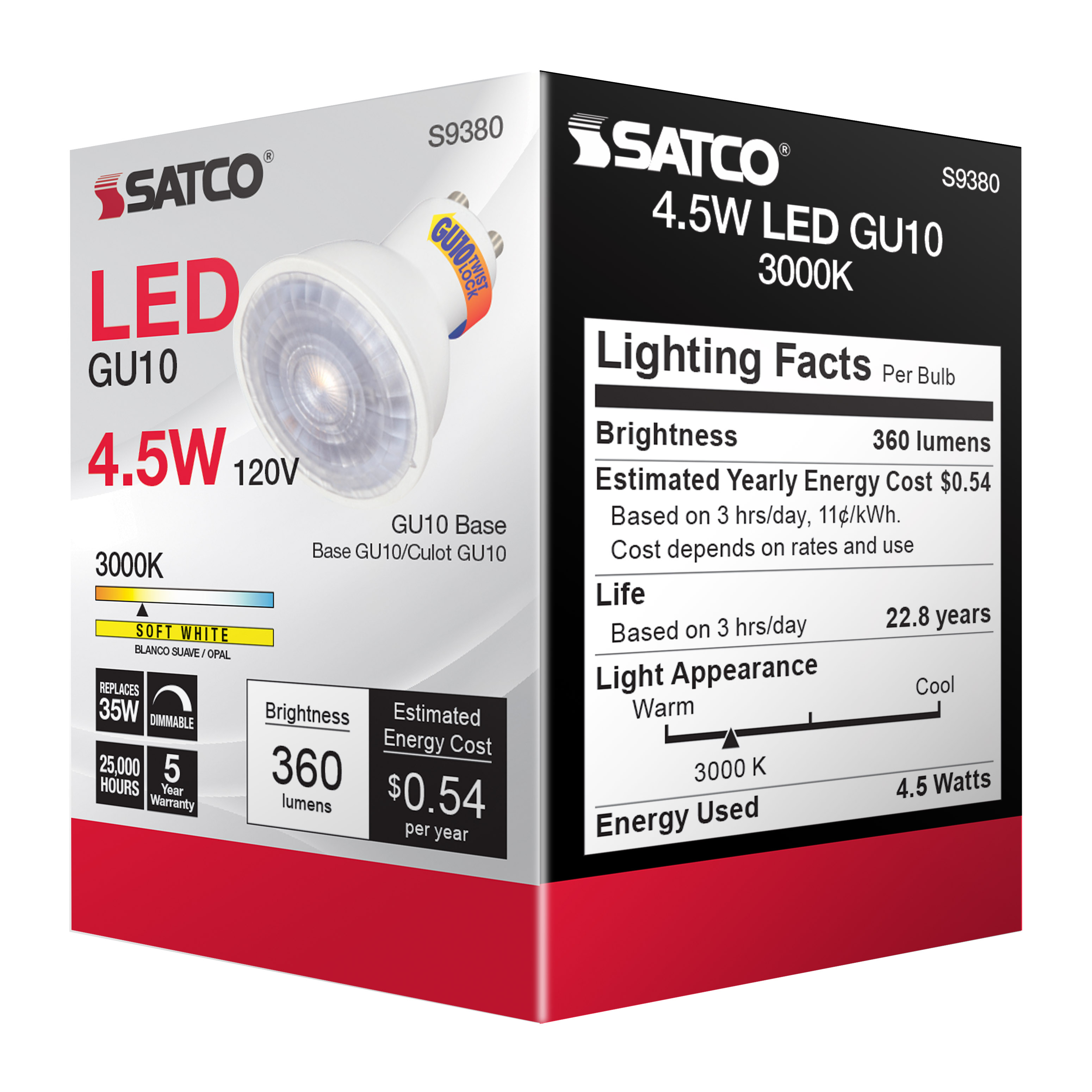 4.5MR16/LED/40'/830/120V/GU10 - S9380