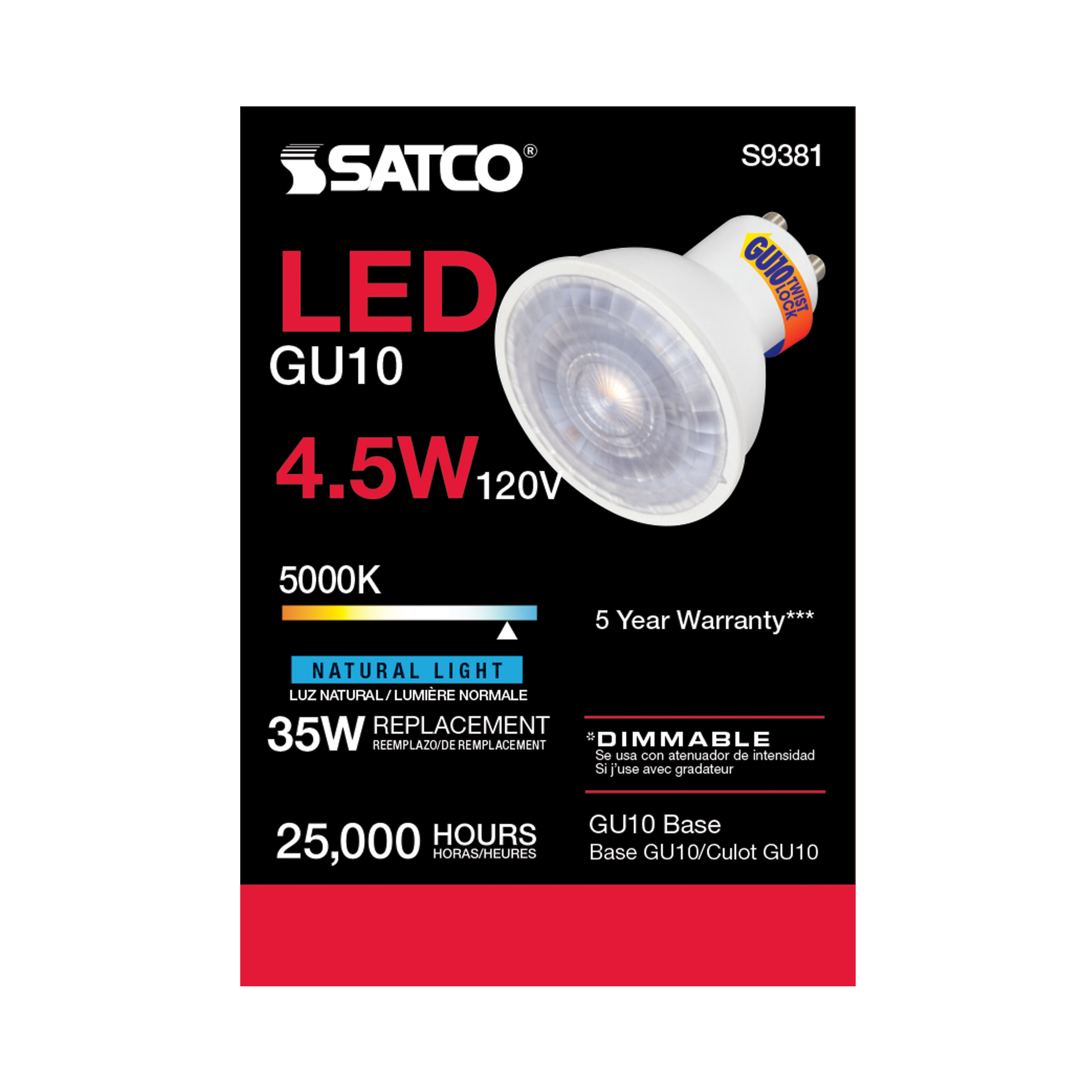 4.5MR16/LED/40'/850/120V/GU10 - S9381