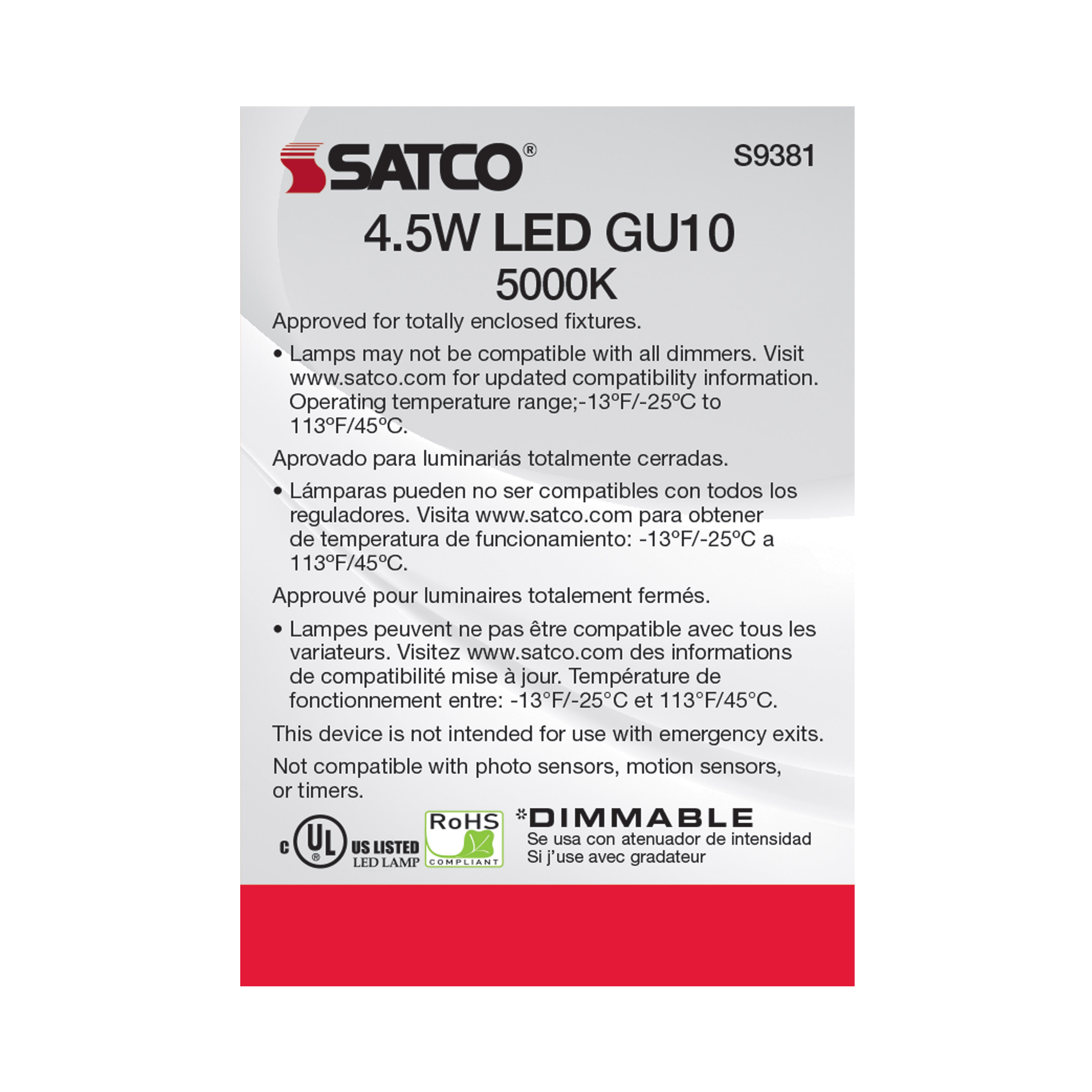 4.5MR16/LED/40'/850/120V/GU10 - S9381