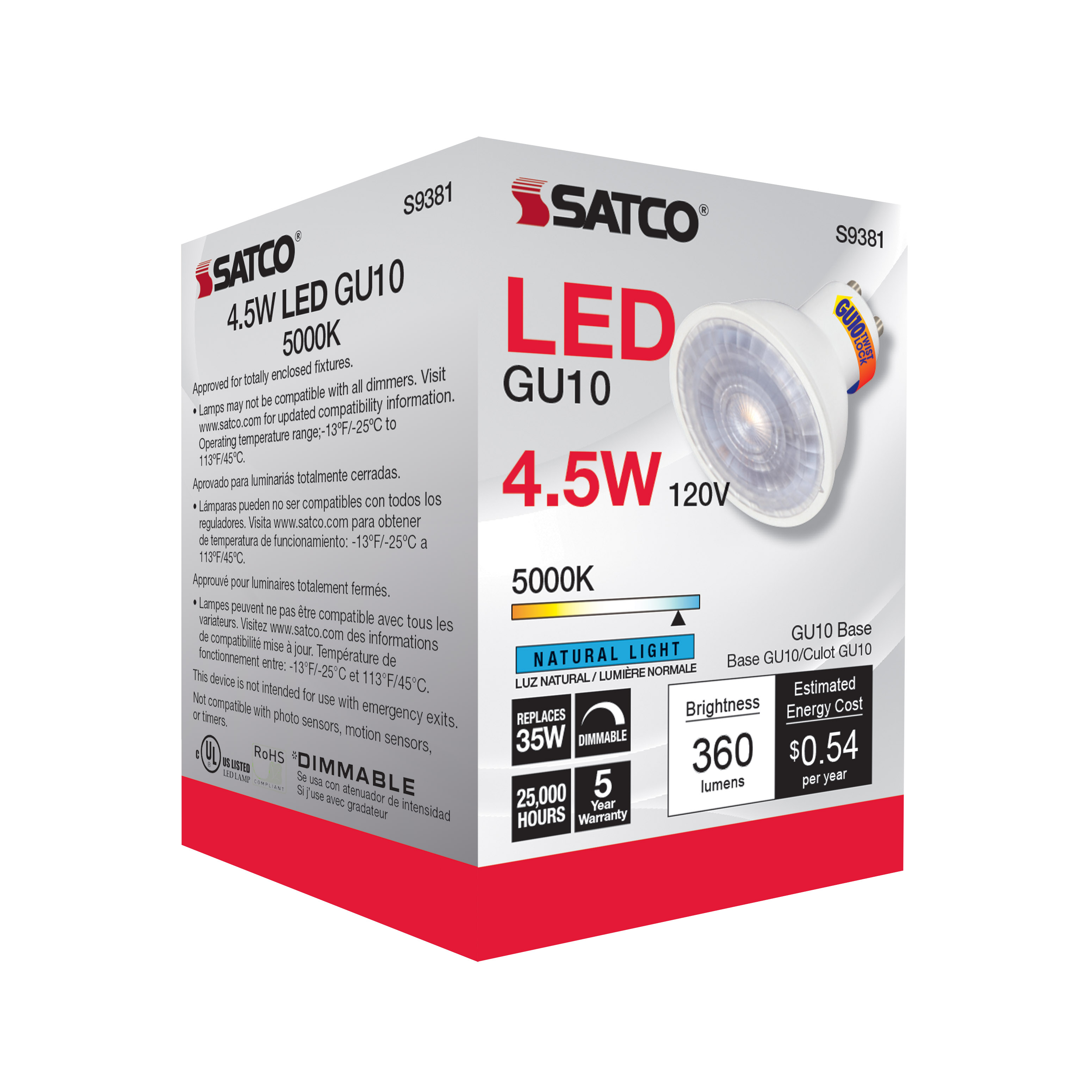 4.5MR16/LED/40'/850/120V/GU10 - S9381