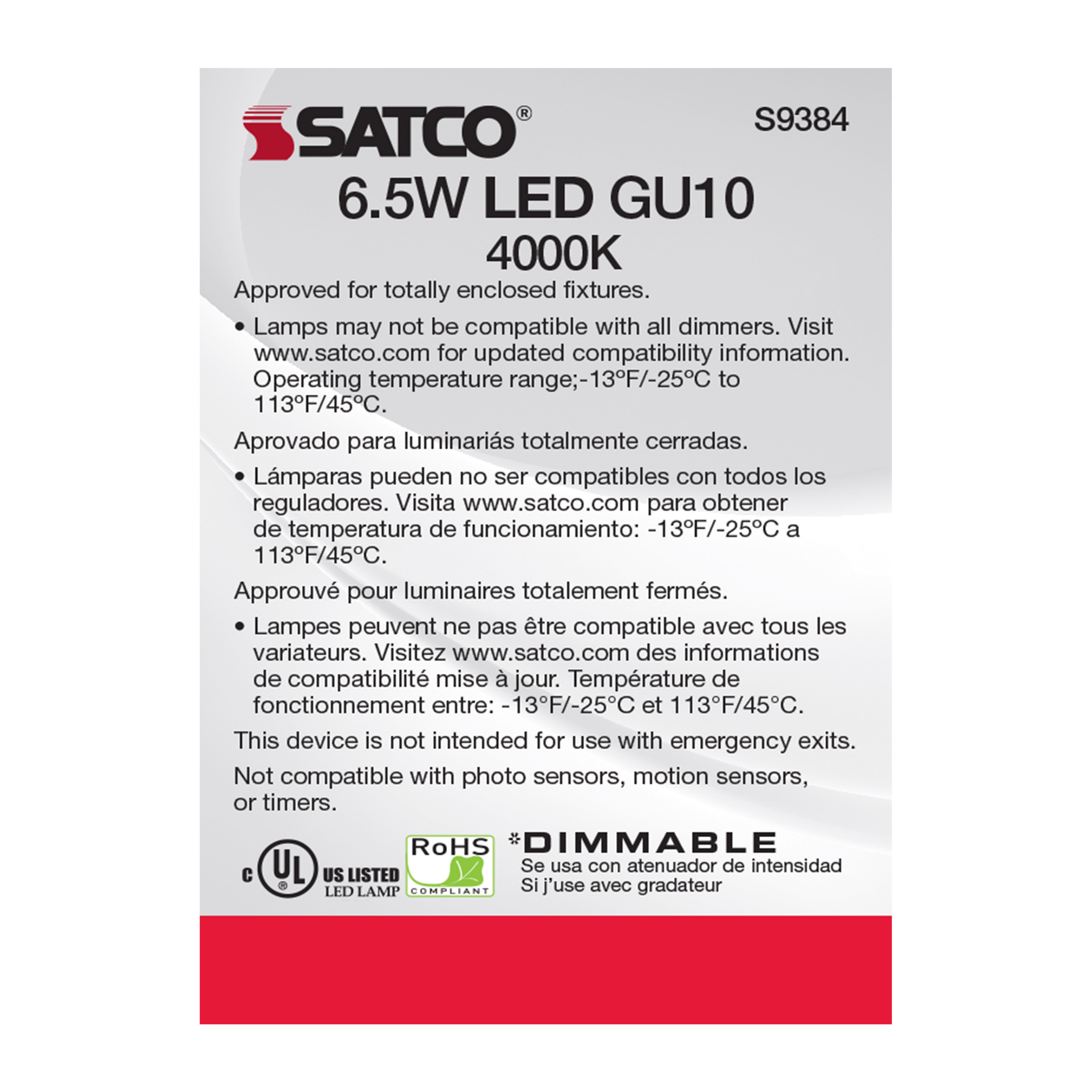 6.5MR16/LED/40'/40K/120V/GU10 - S9384