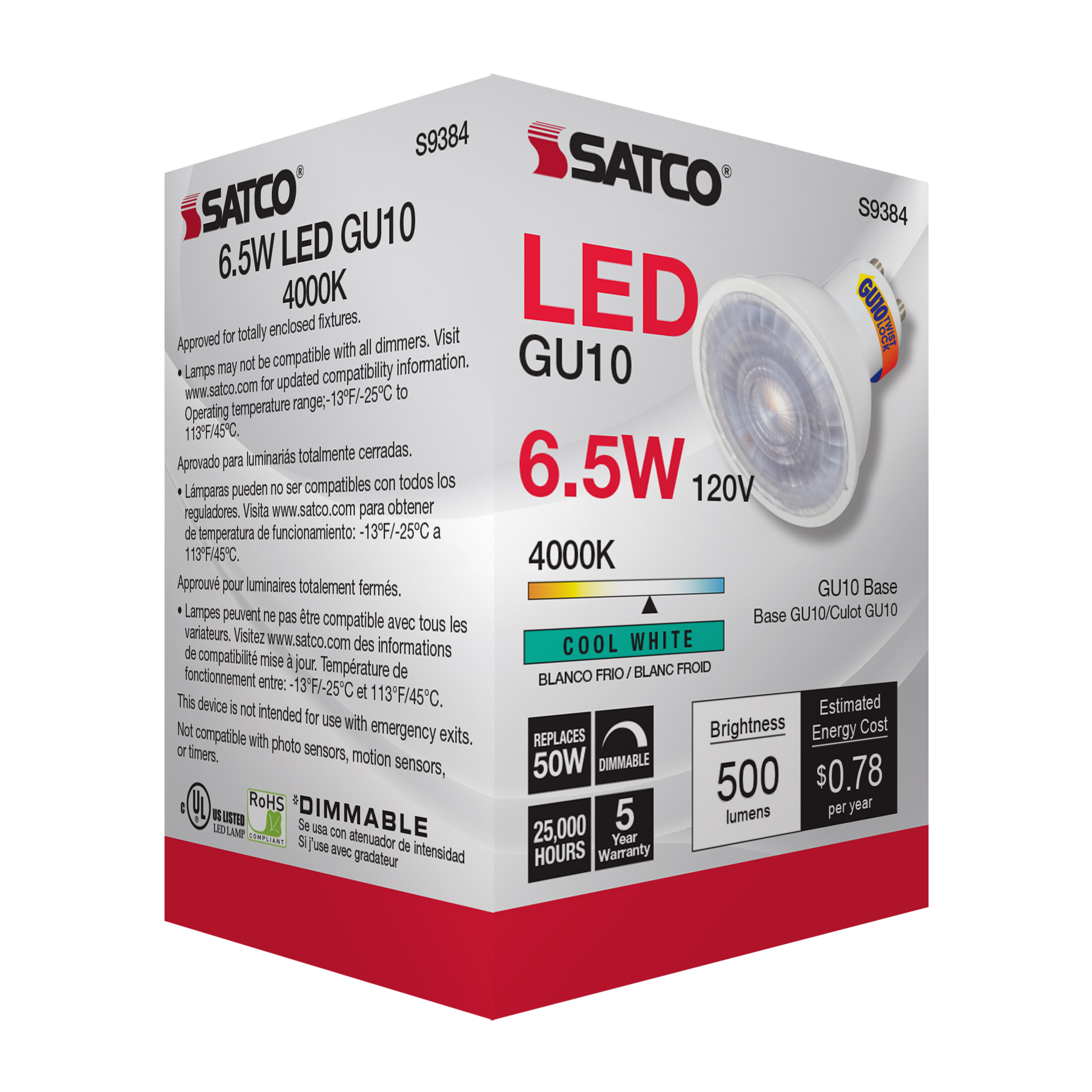6.5MR16/LED/40'/40K/120V/GU10 - S9384