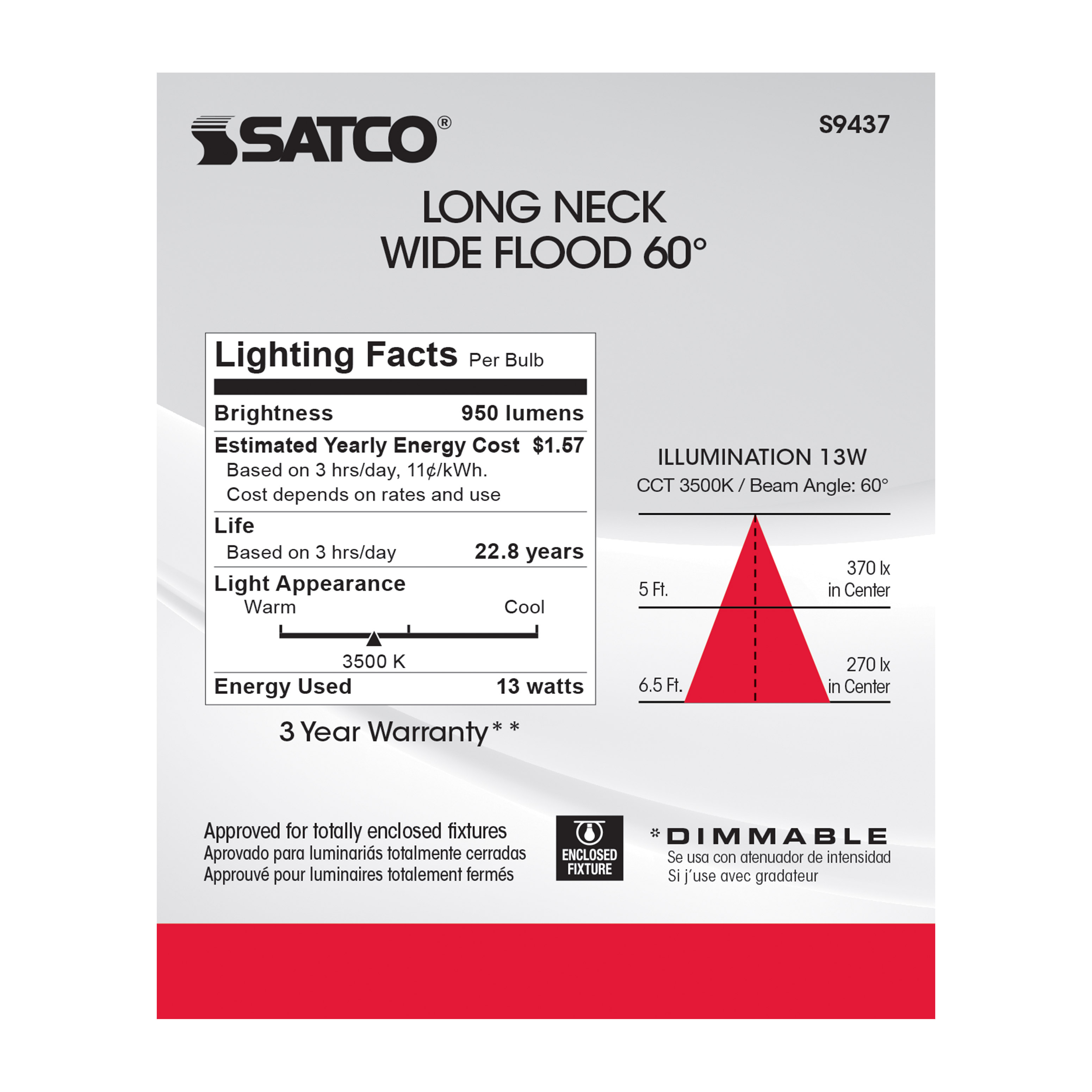 13PAR30/LN/LED/60'/3500K/120V - S9437