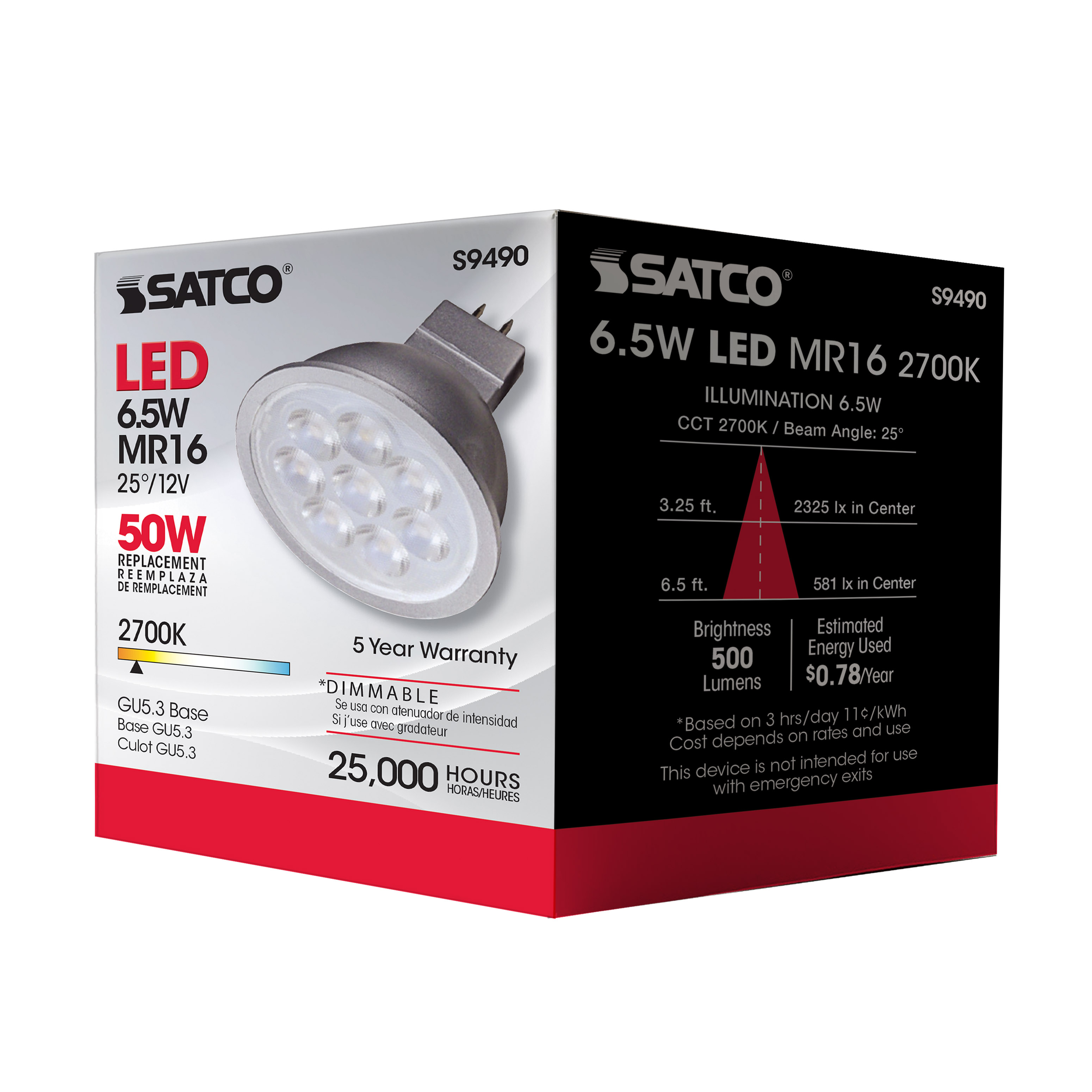 6.5MR16/LED/25'/27K/12V - S9490