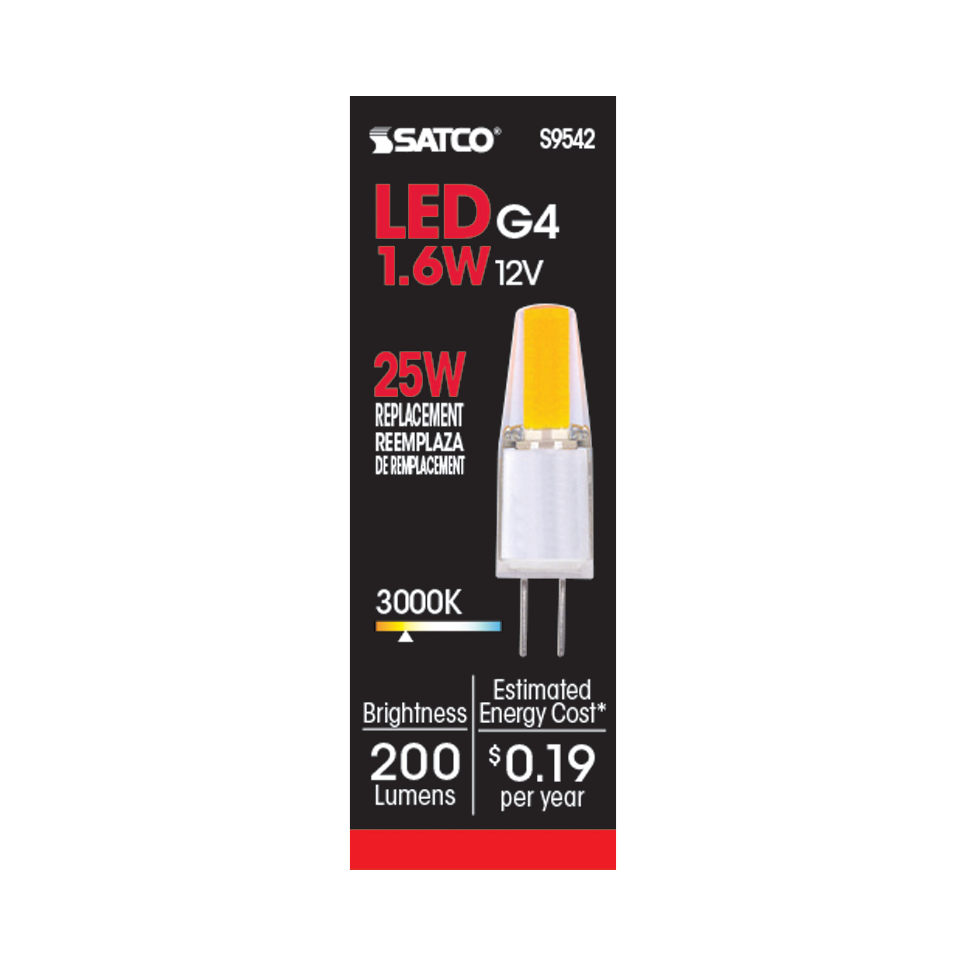 LED 1.6W JC/G4 12V 3000K 200L - S9542