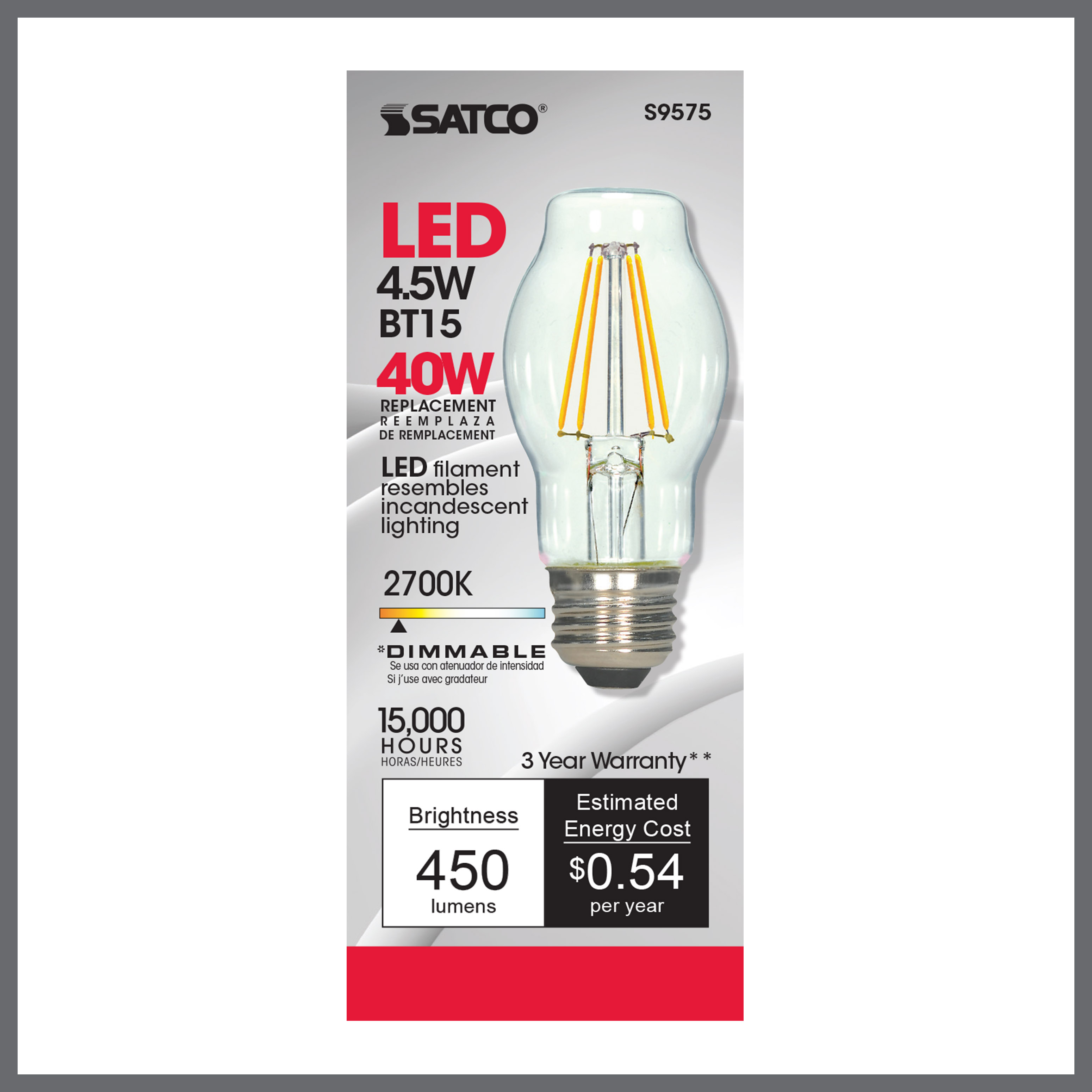 4.5BT15/CL/LED/E26/27K/120V - S9575