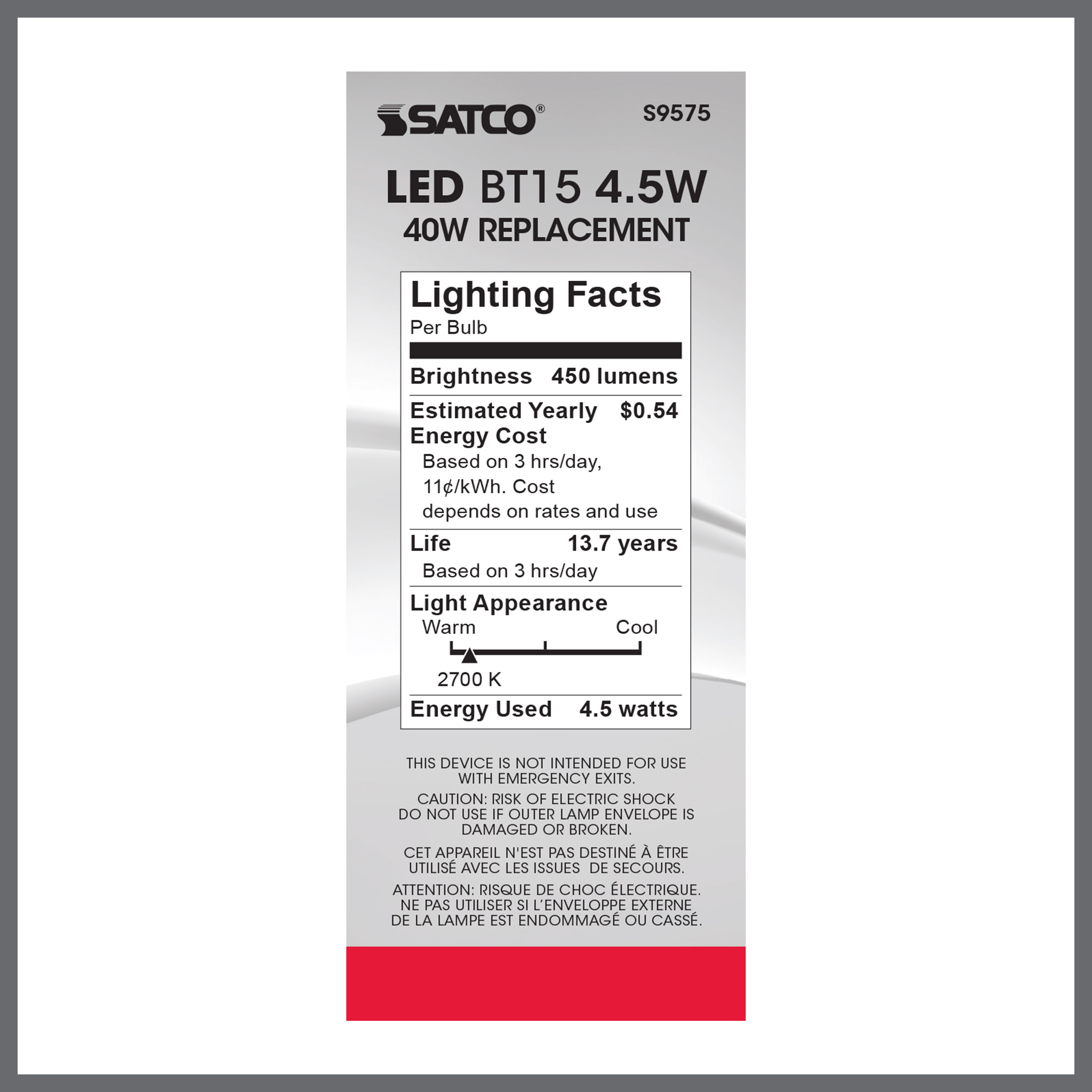 4.5BT15/CL/LED/E26/27K/120V - S9575