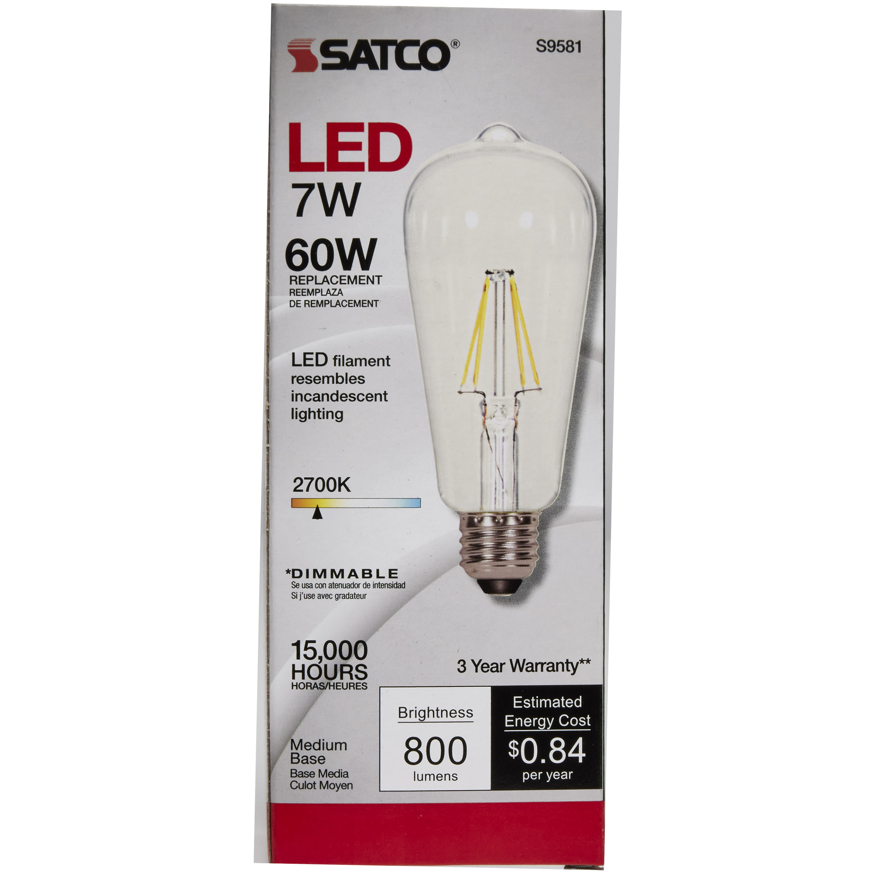 7ST19/CL/LED/E26/27K/120V - S9581