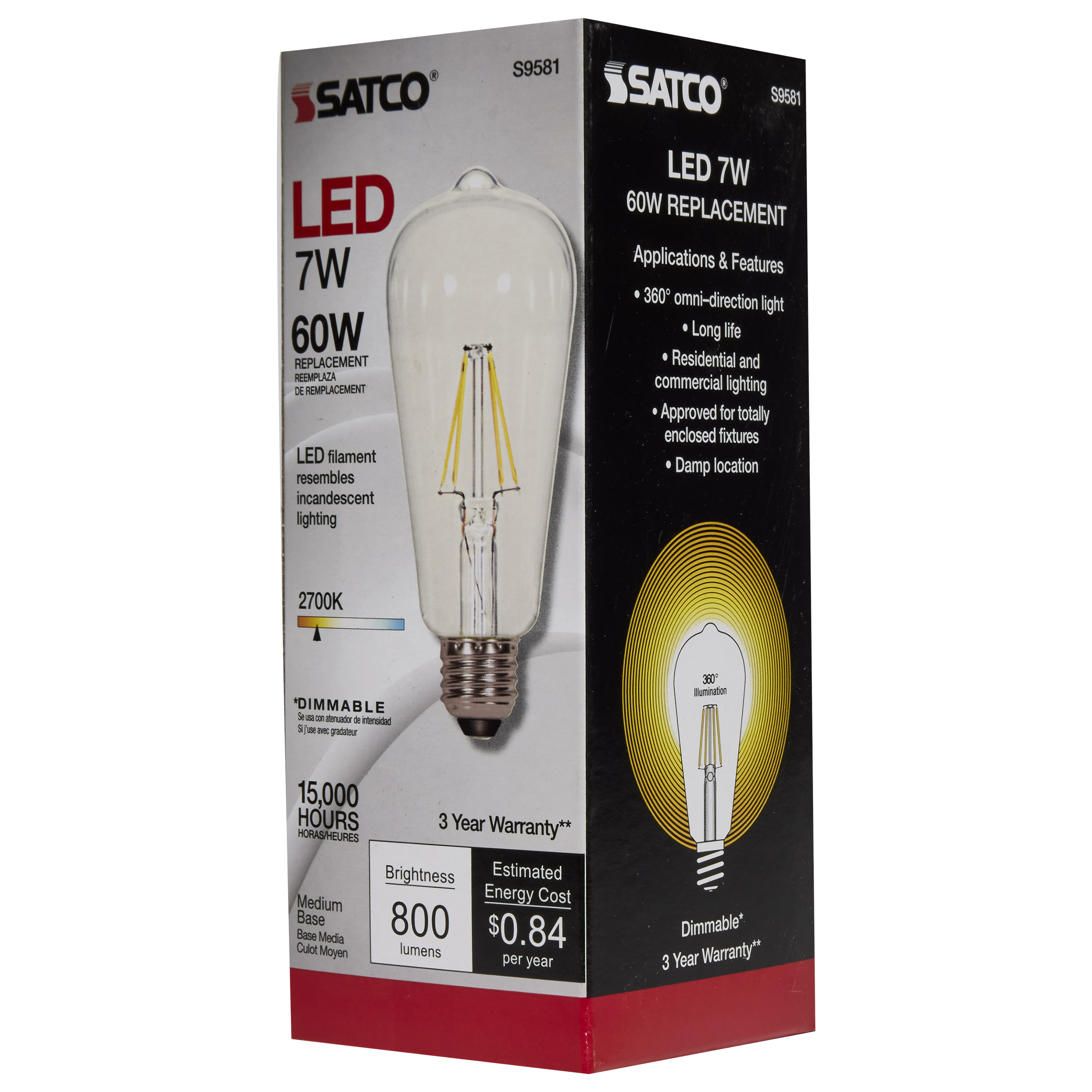 7ST19/CL/LED/E26/27K/120V - S9581