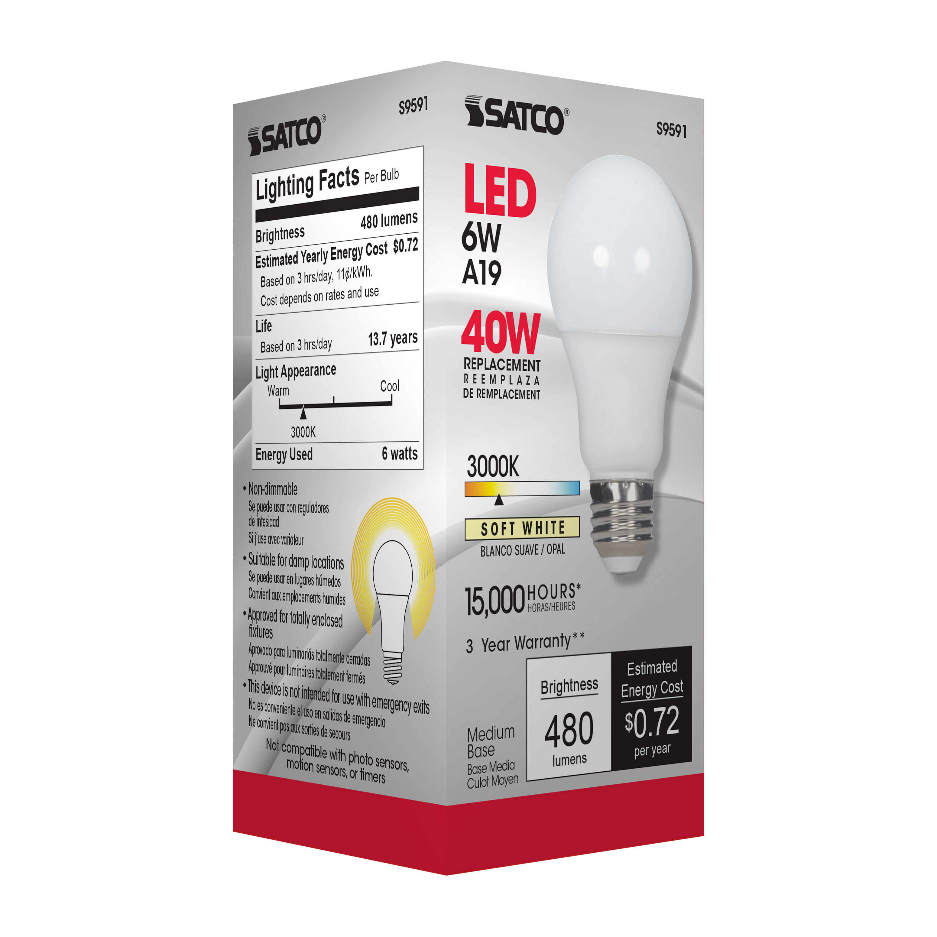 6A19/LED/3000K/ND/120V - S9591