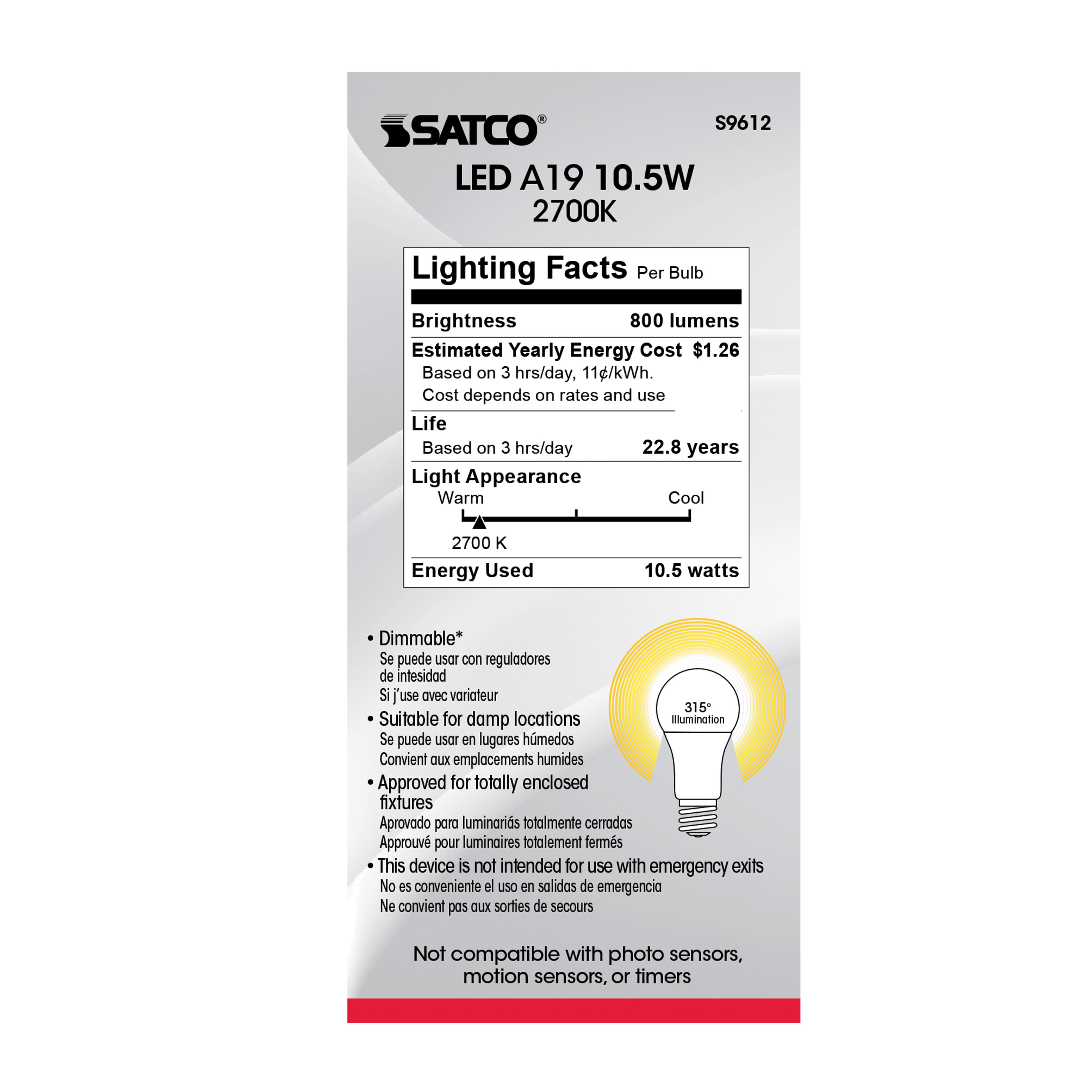 10.5A19/OMNI/LED/27K/90CRI - S9612