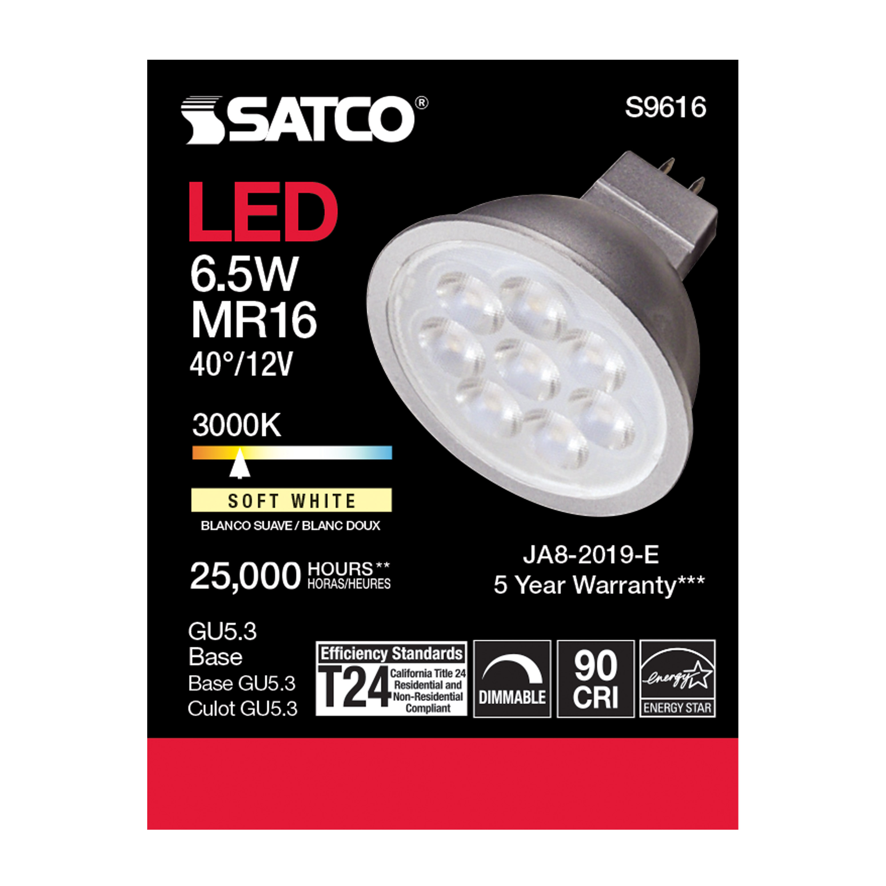 6.5MR16/LED/40'/30K/12V/90CRI - S9616