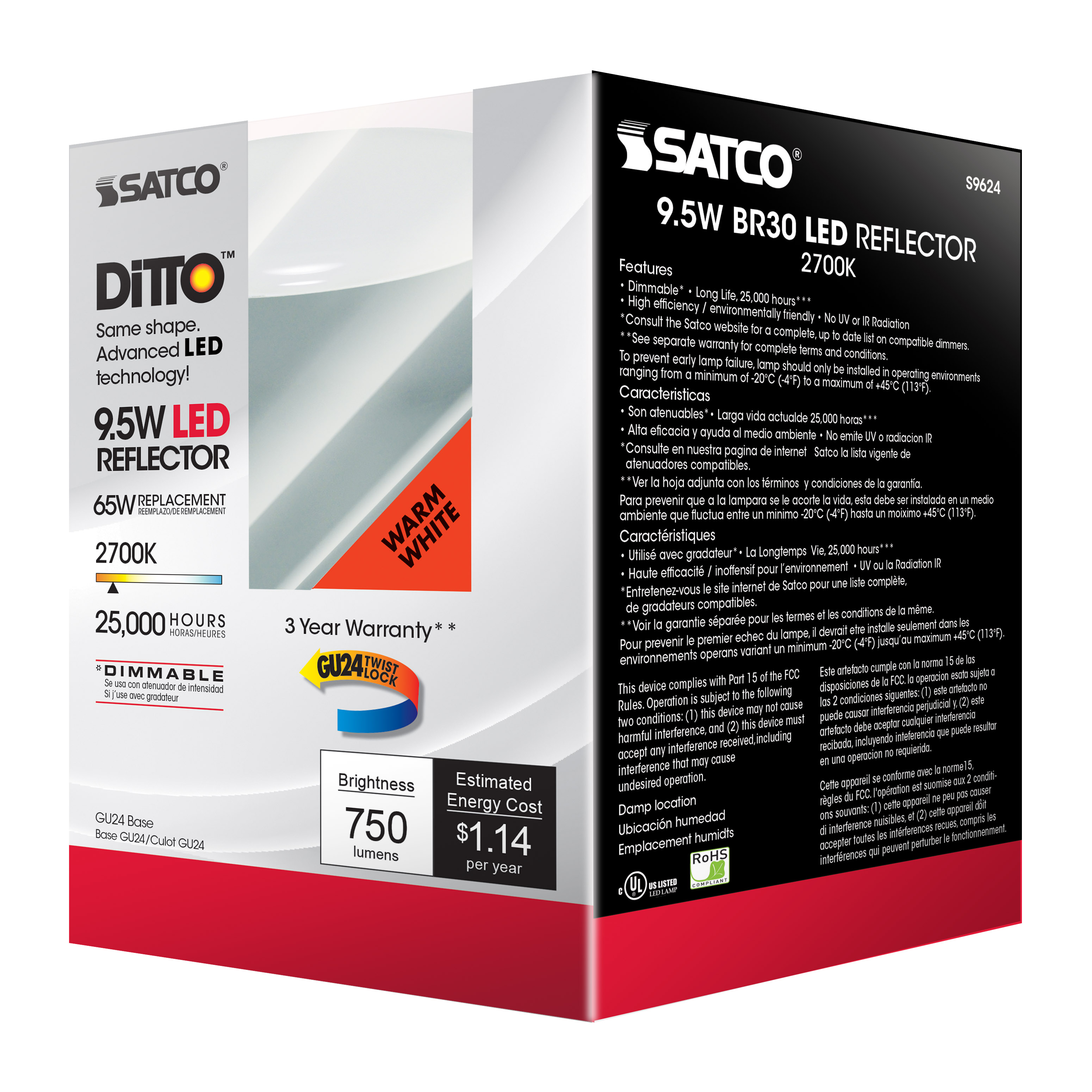 9.5BR30/LED/27K/GU24/750L/120V - S9624