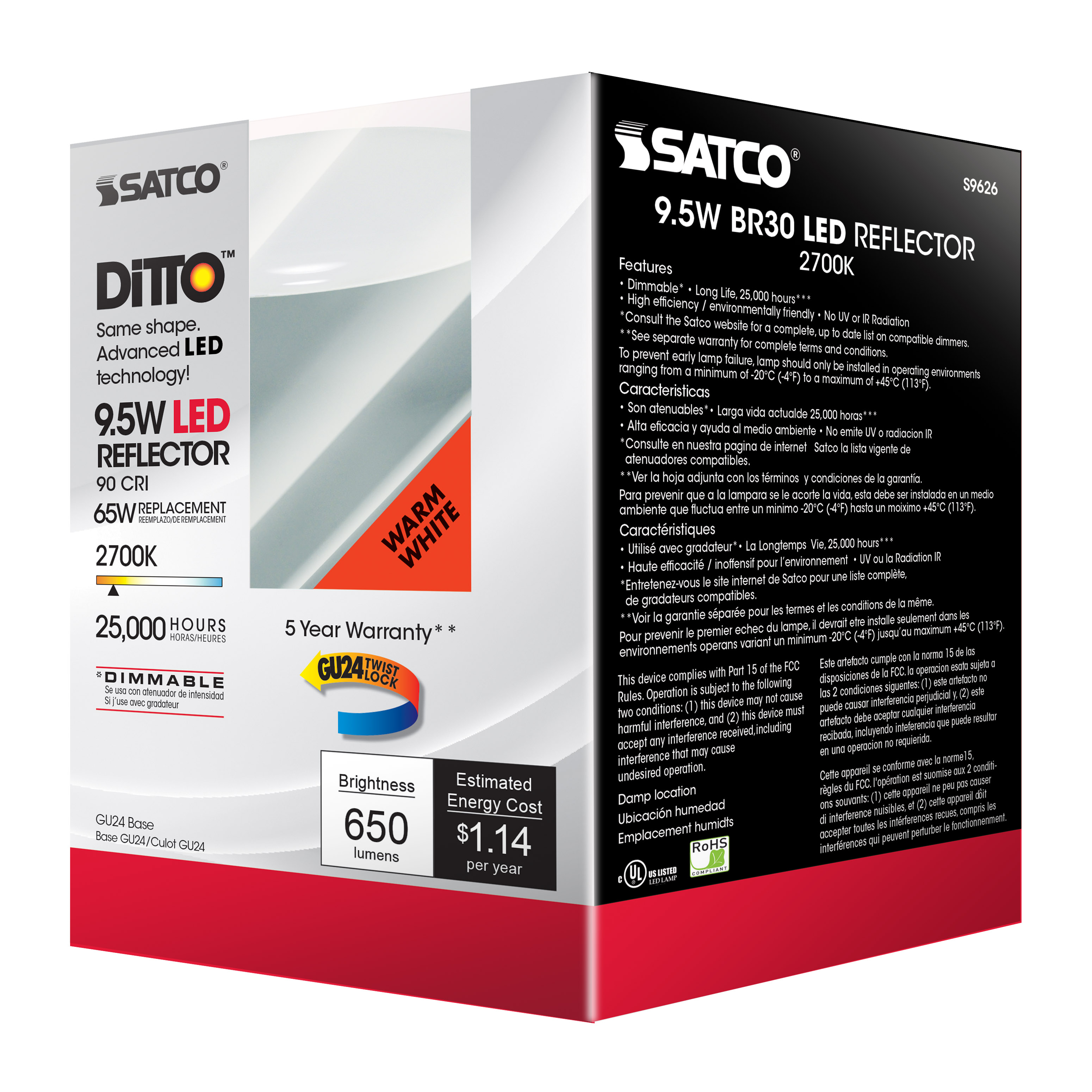 9.5BR30/LED/27K/GU24/650L/120V - S9626