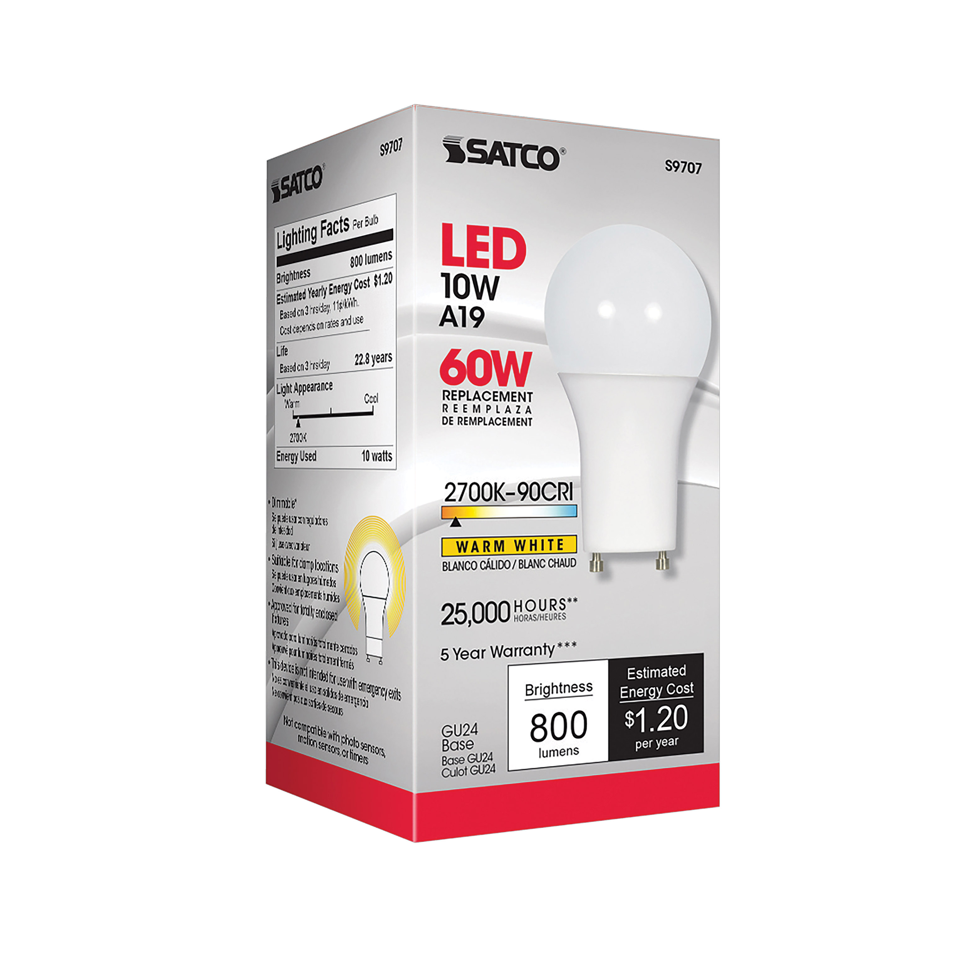 10A19/OMNI/LED/27K/90CRI/GU24 - S9707