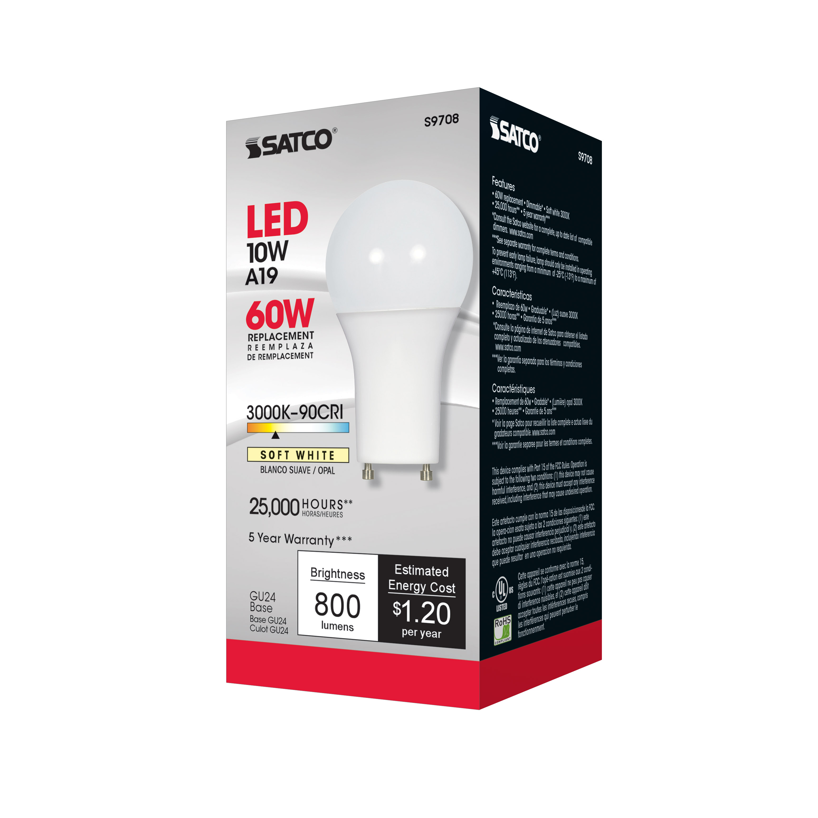 10A19/OMNI/LED/3K/90CRI/GU24 - S9708