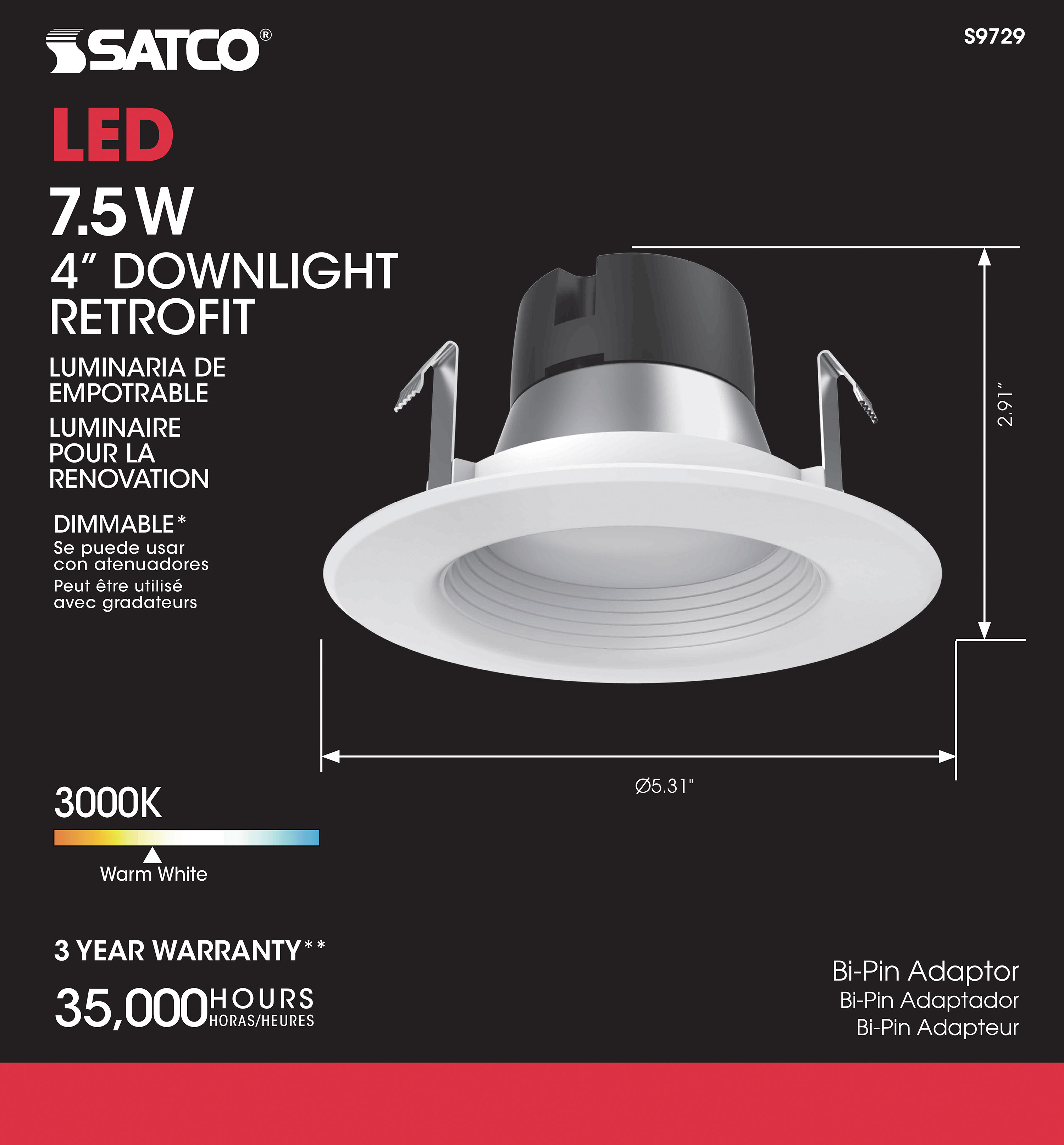 7.5WLED/RDL/4"BFL/12V 90CRI 3K - S9729