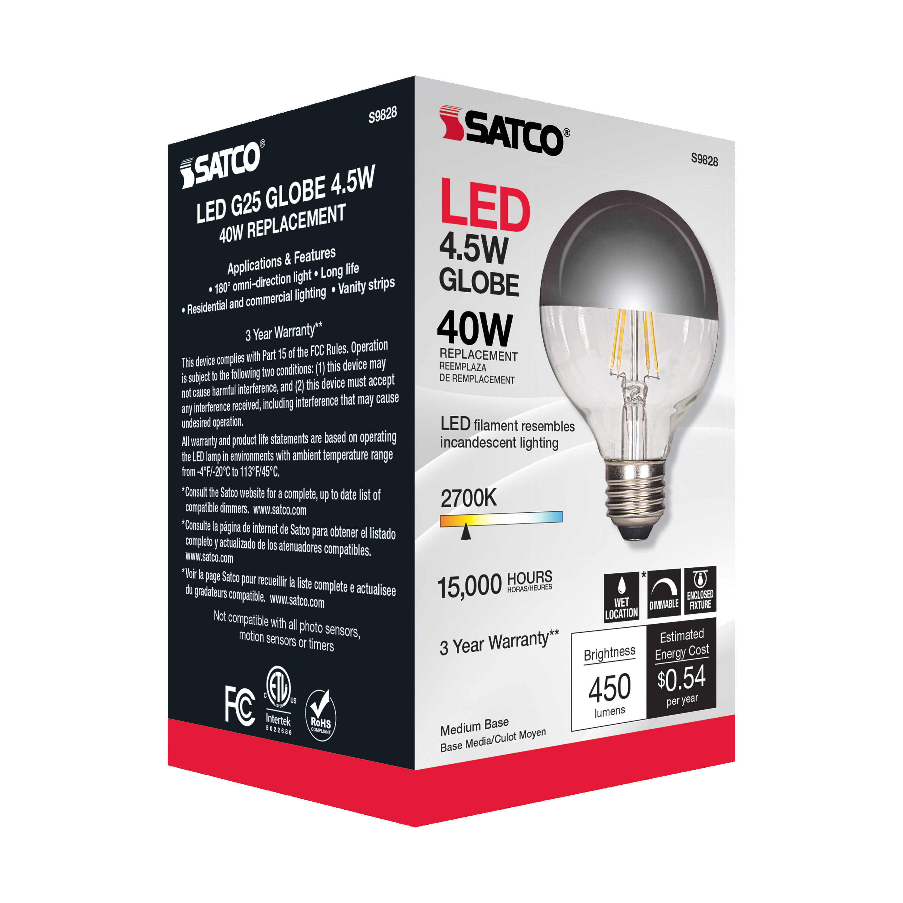 4.5G25/SLV/LED/E26/27K/120V - S9828