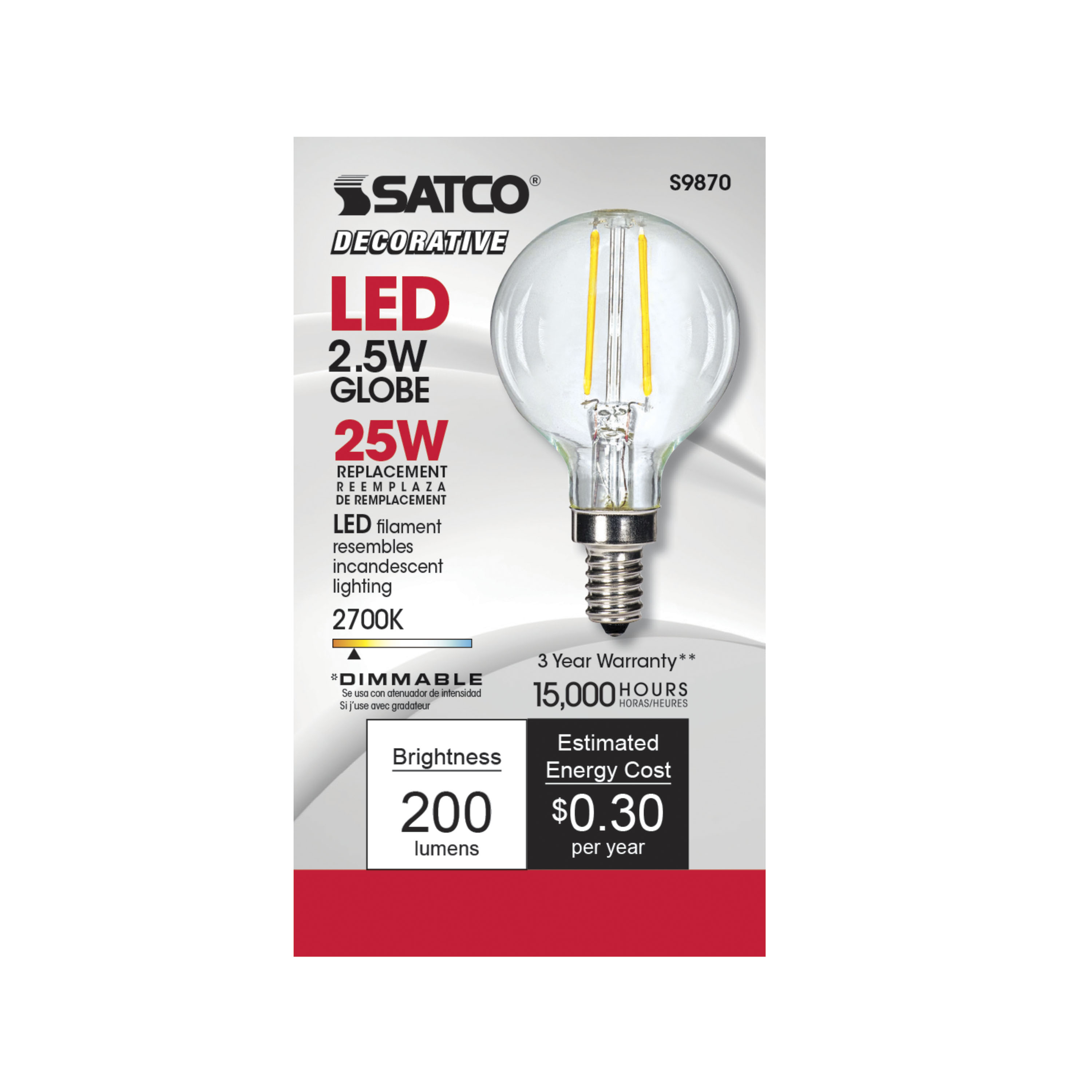 2.5G16.5/LED/CL/27K/120V/E12 - S9870