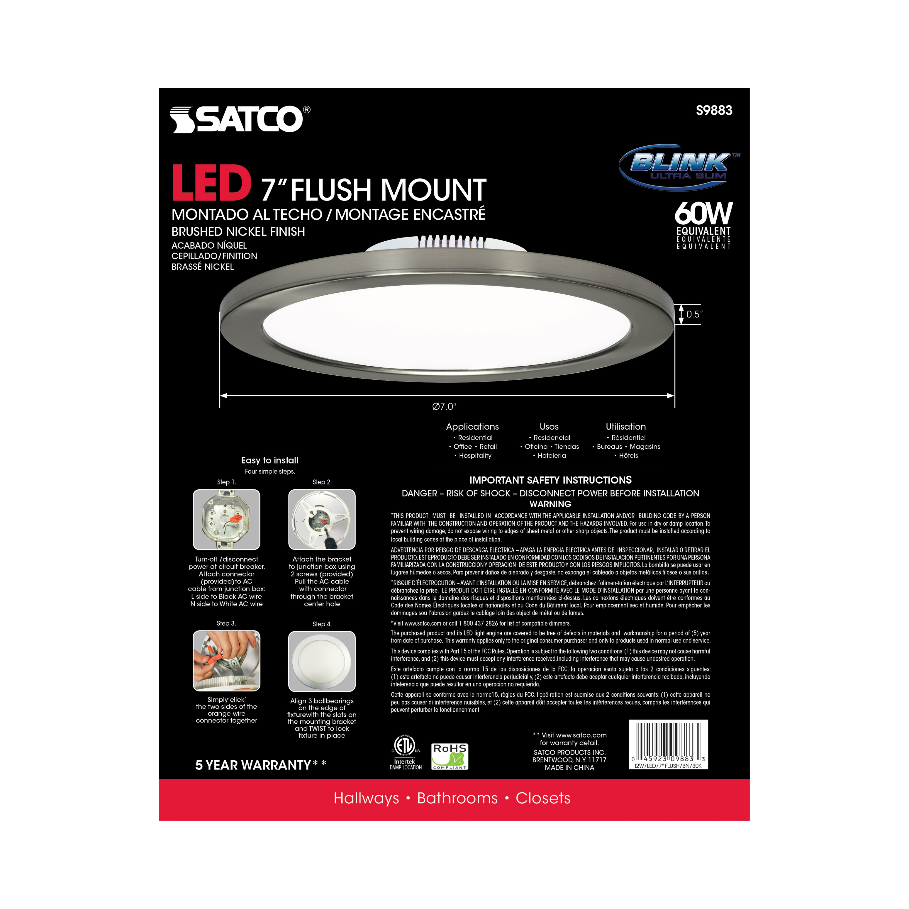 12W/LED/7"FLUSH/3K/BN/SL - S9883